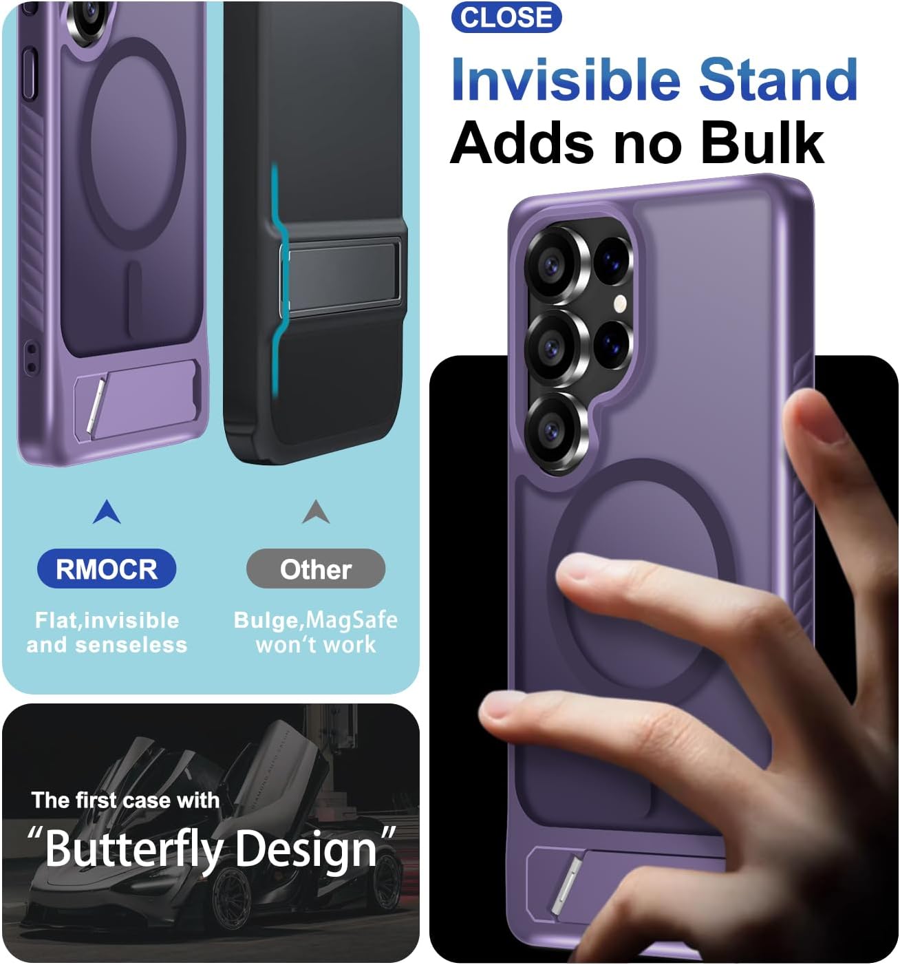 for Samsung Galaxy S25 Ultra Case with Screen Protector+Lanyard Wrist Strap,Magnetic Translucent Matte Rugged Slim Phone Cover Built in Invisible Kickstand [Fit for MagSafe],2025 Purple - Image 6