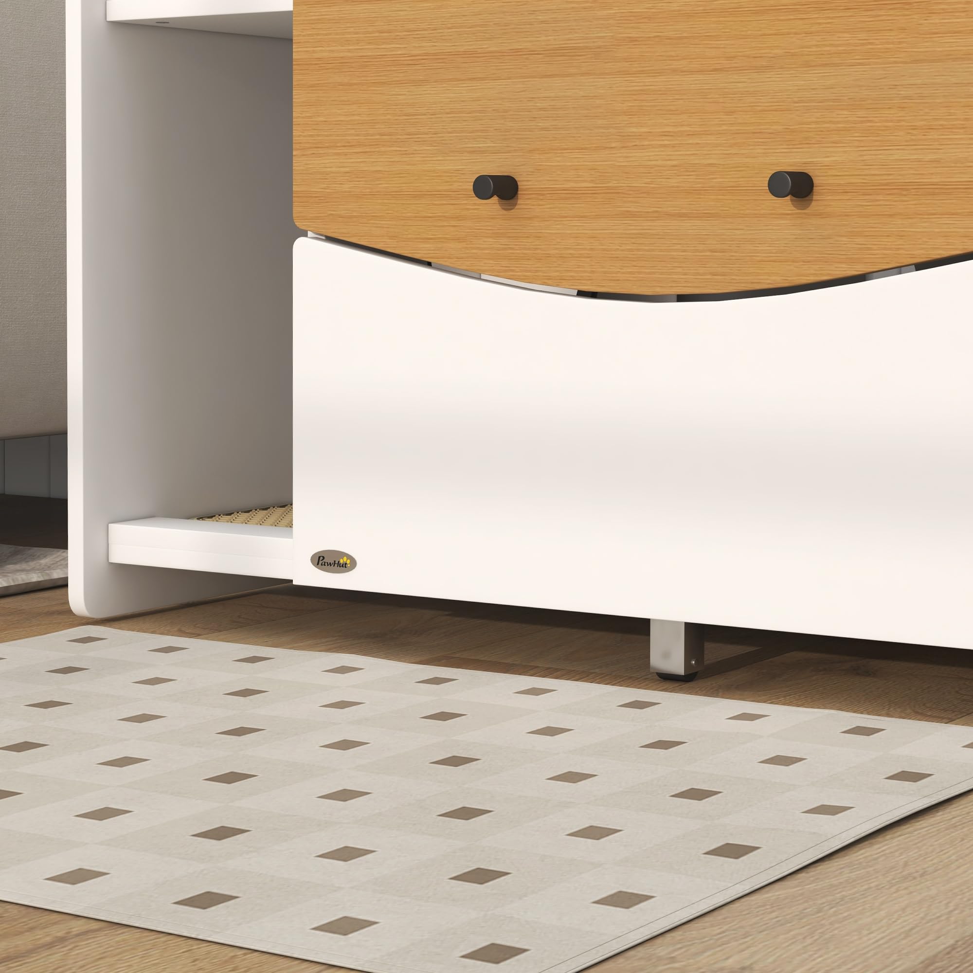 PawHut armadietto per gatti per lettiera, armadietto per lettiera con mobile estraibile, tappetino per la raccolta della lettiera, casetta per gatti da interno, 78 x 50 x 51 cm, rovere | Armadietto per gatti, lettiera nascosta con armadio estraibile, tapp