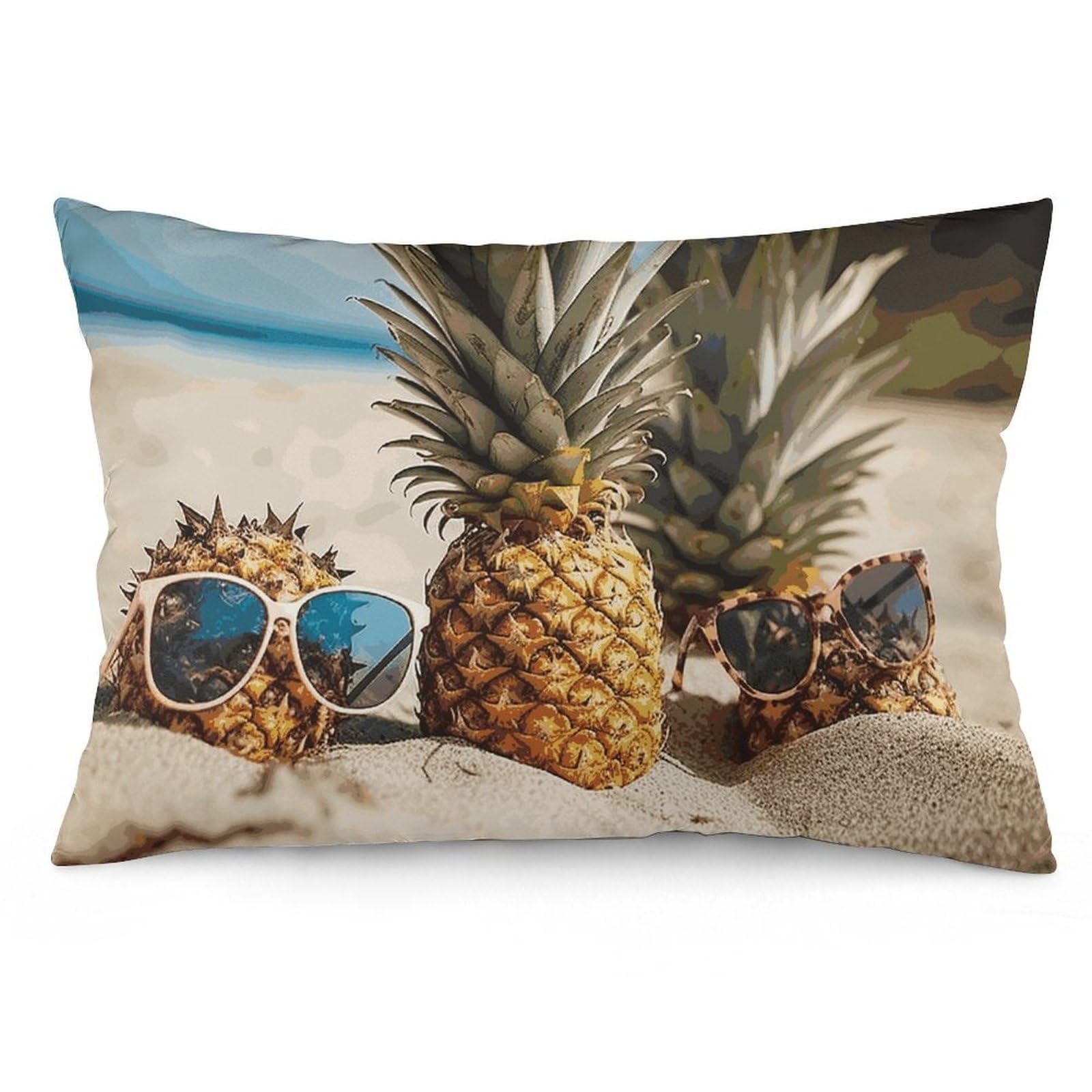2 Pack Pillow Cases for Hair and Skin, Soft Breathable Pillow Case Covers with Hidden Zipper, Pineapple Fruit Sunglasses Sand Beach Pillowcase 12 "x20 Pillow Covers for Sleeping Gift
