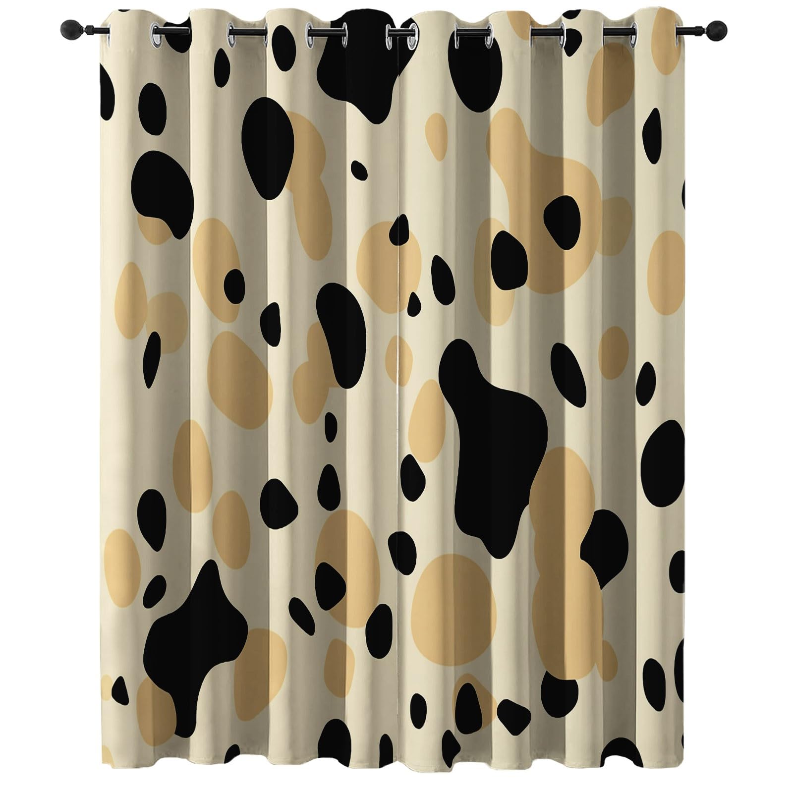 Rideau en polyester isolant haut de gamme | Motif abstrait chic beige et noir