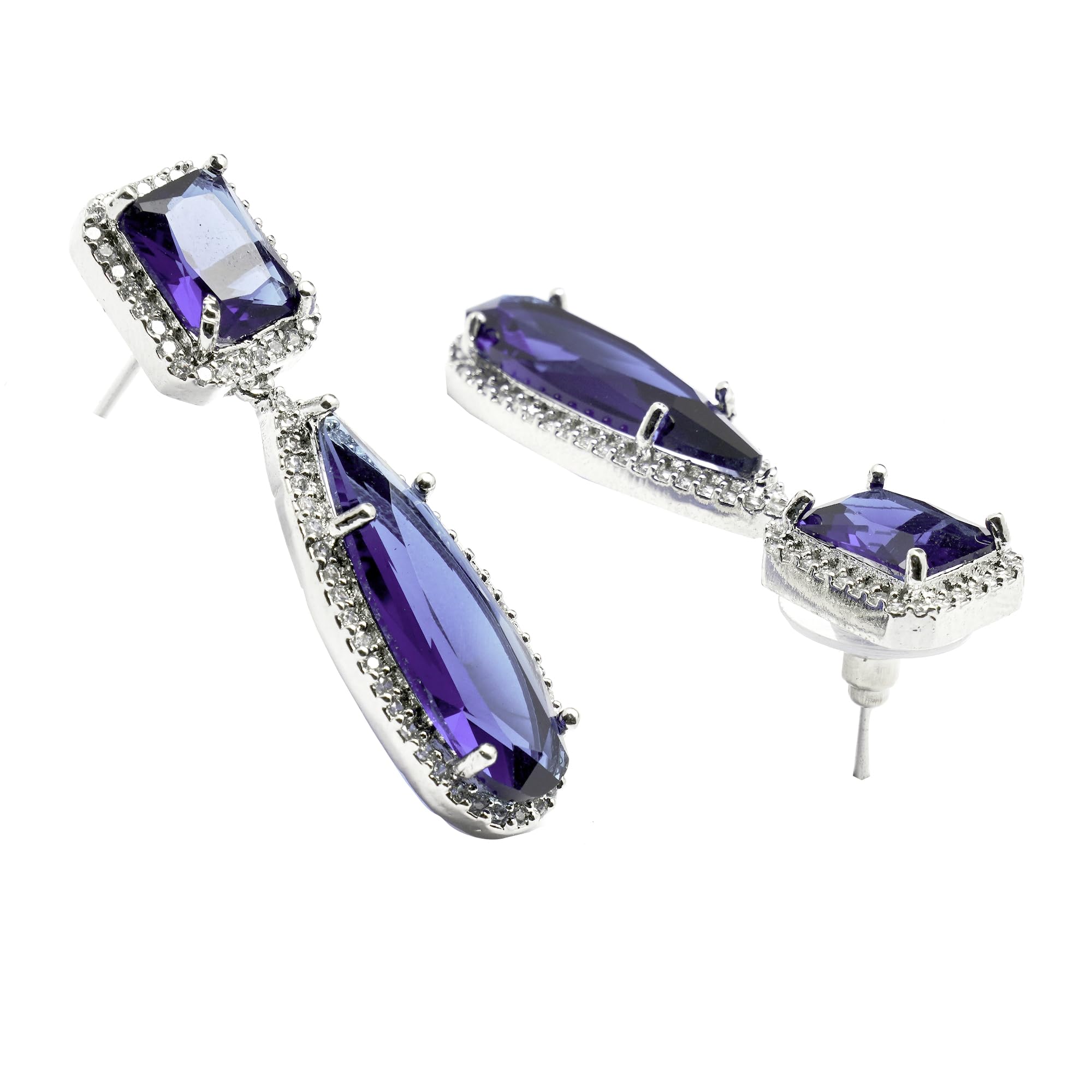 Rhodium-Plated American Diamond Teardrop Earrings