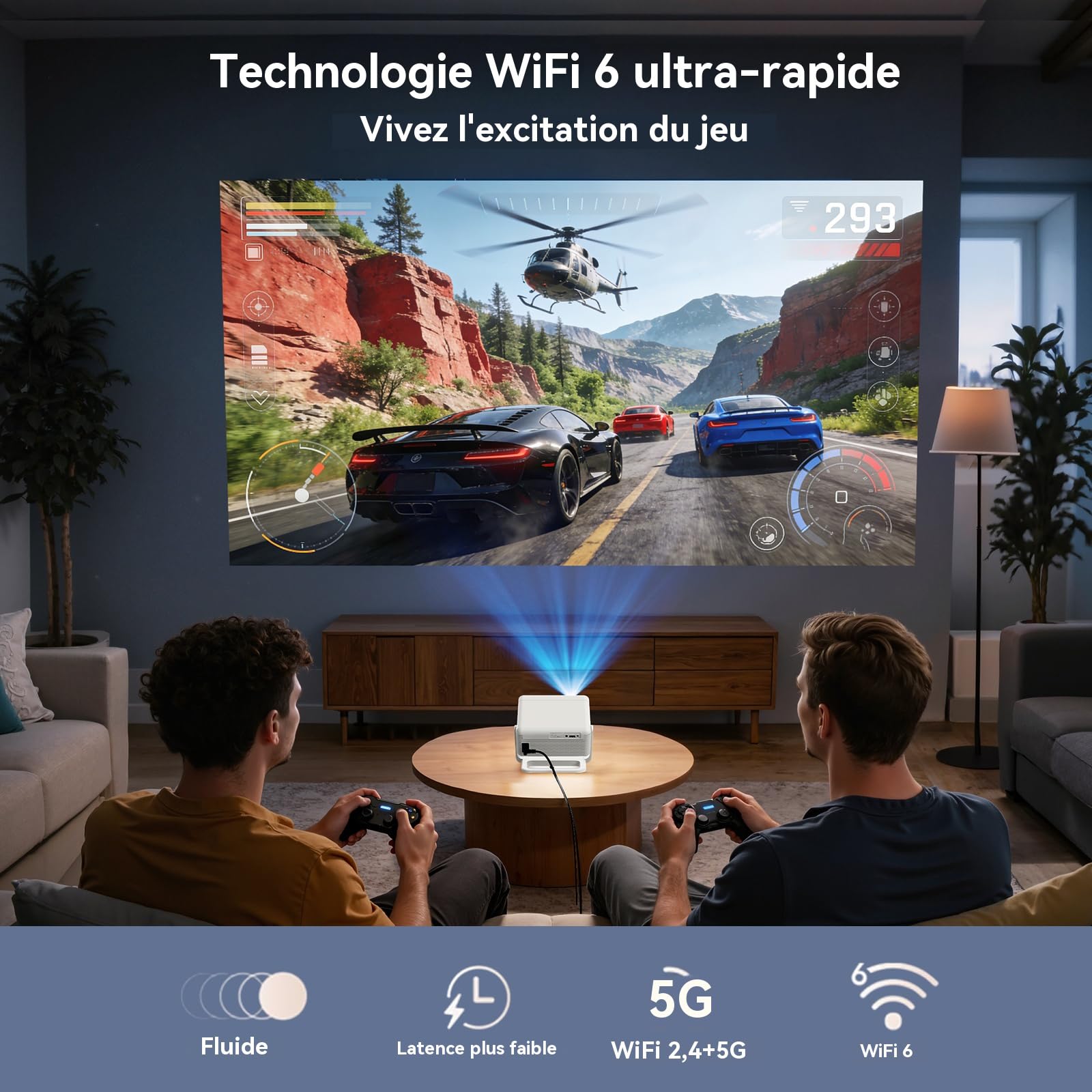 Xgody A1 Videoprojecteur 4K 8K supporte, Mini Projecteur Video Portable WiFi 6 Bluetooth 5.4, Autofocus, Obstacle Avoidance, Calibration Automatique Retroprojecteur Rotation 180° Android 14 Projecteur