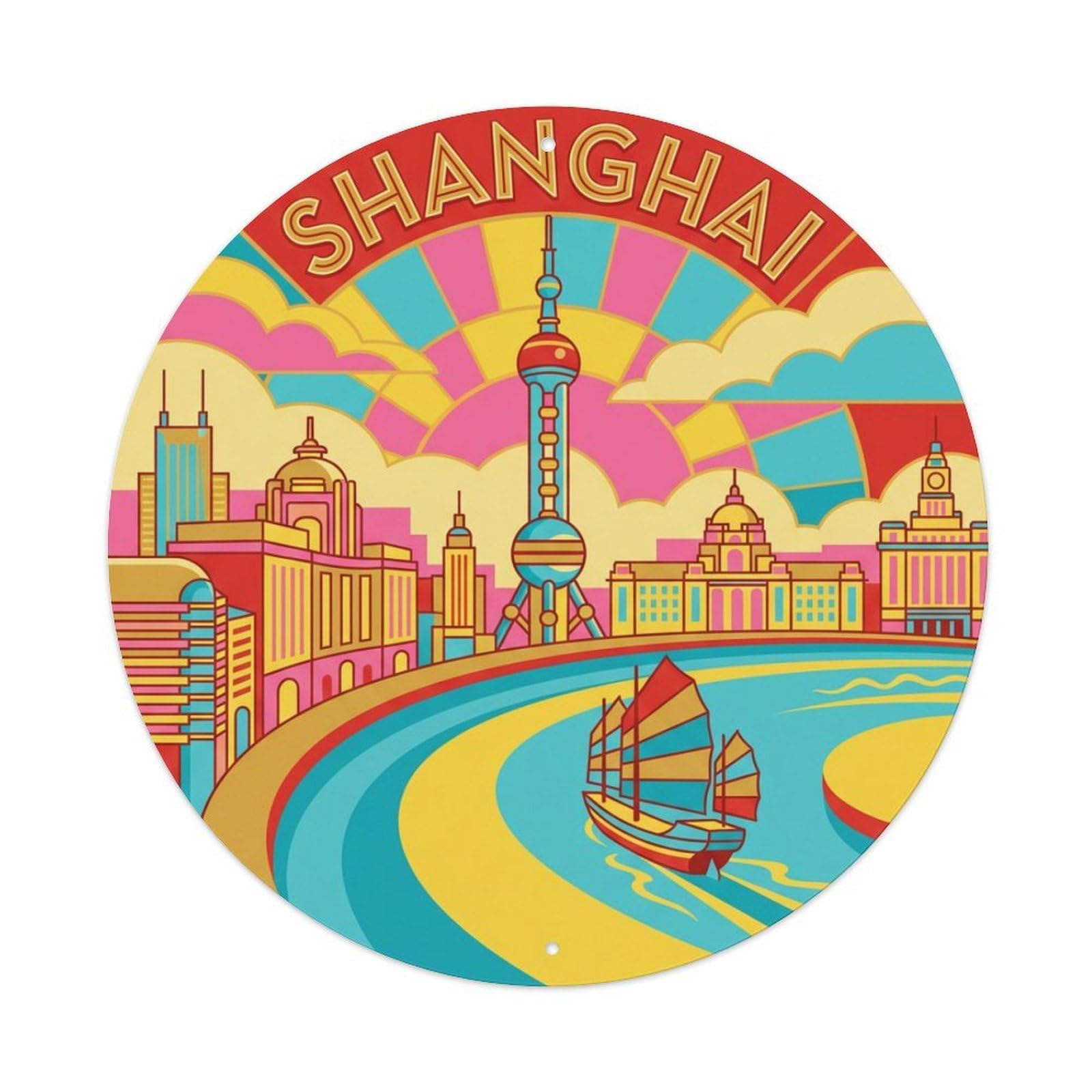 Travel Vintage China Shanghai Metal Tin Sign
