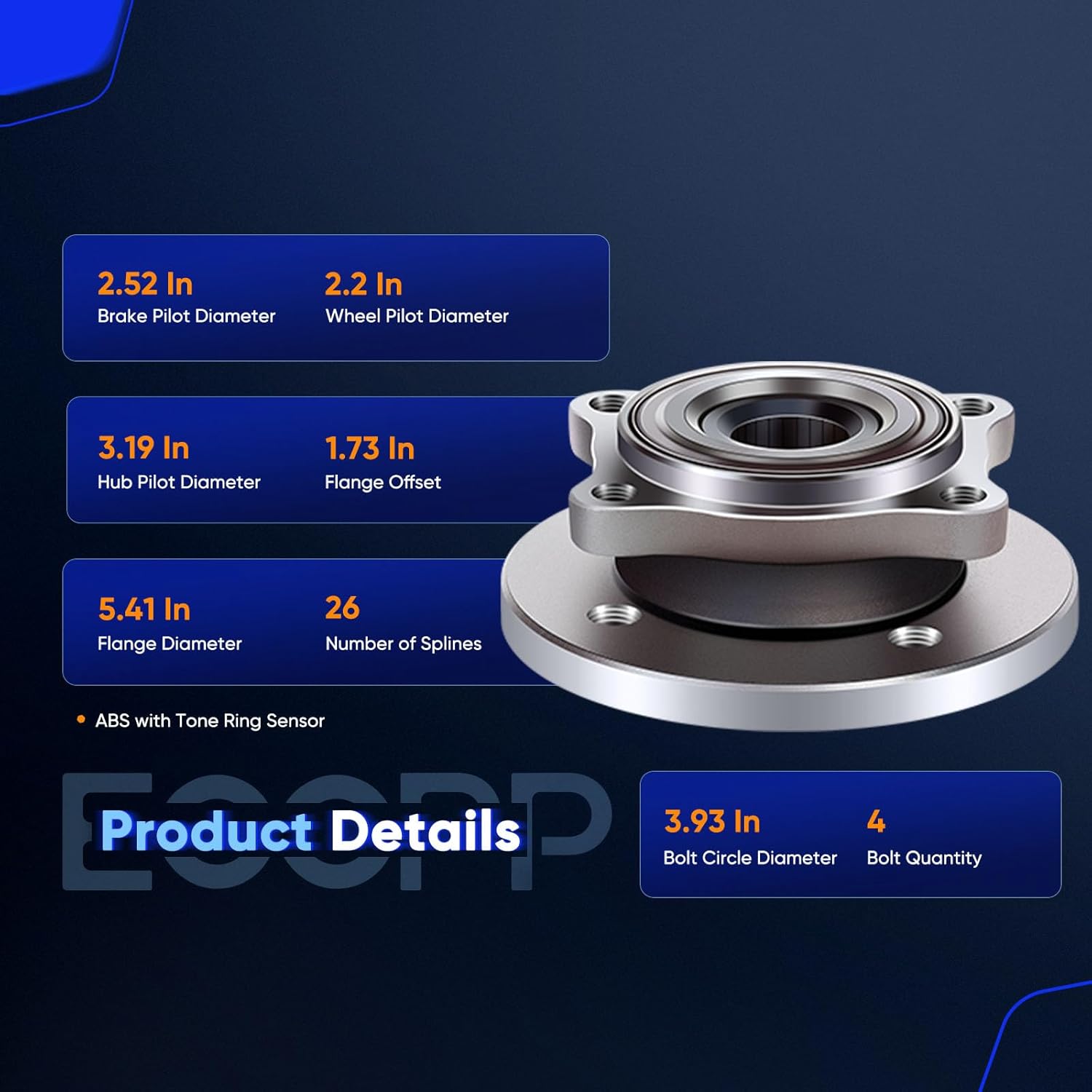 ECCPP Pair of 2 New Complete Front Wheel Hub Bearing Assembly 4 Lugs w/ABS for 2002-2009 Mini Cooper Compatible with 513226