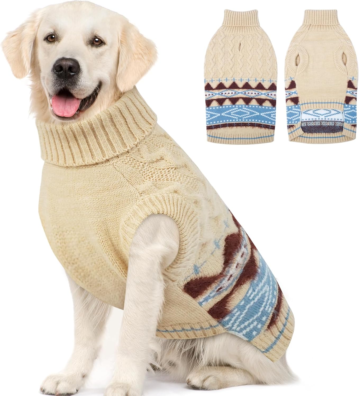 MIGOHI Sleeveless Dog Sweater Thick XXL Dog Sweater with Turtleneck | Soft Christmas Sweaters for Large Dogs, Knitted Pullover Vest for Cold Weather,Labrador Golden Retriever,Pit Bull,LightBeige,XXL