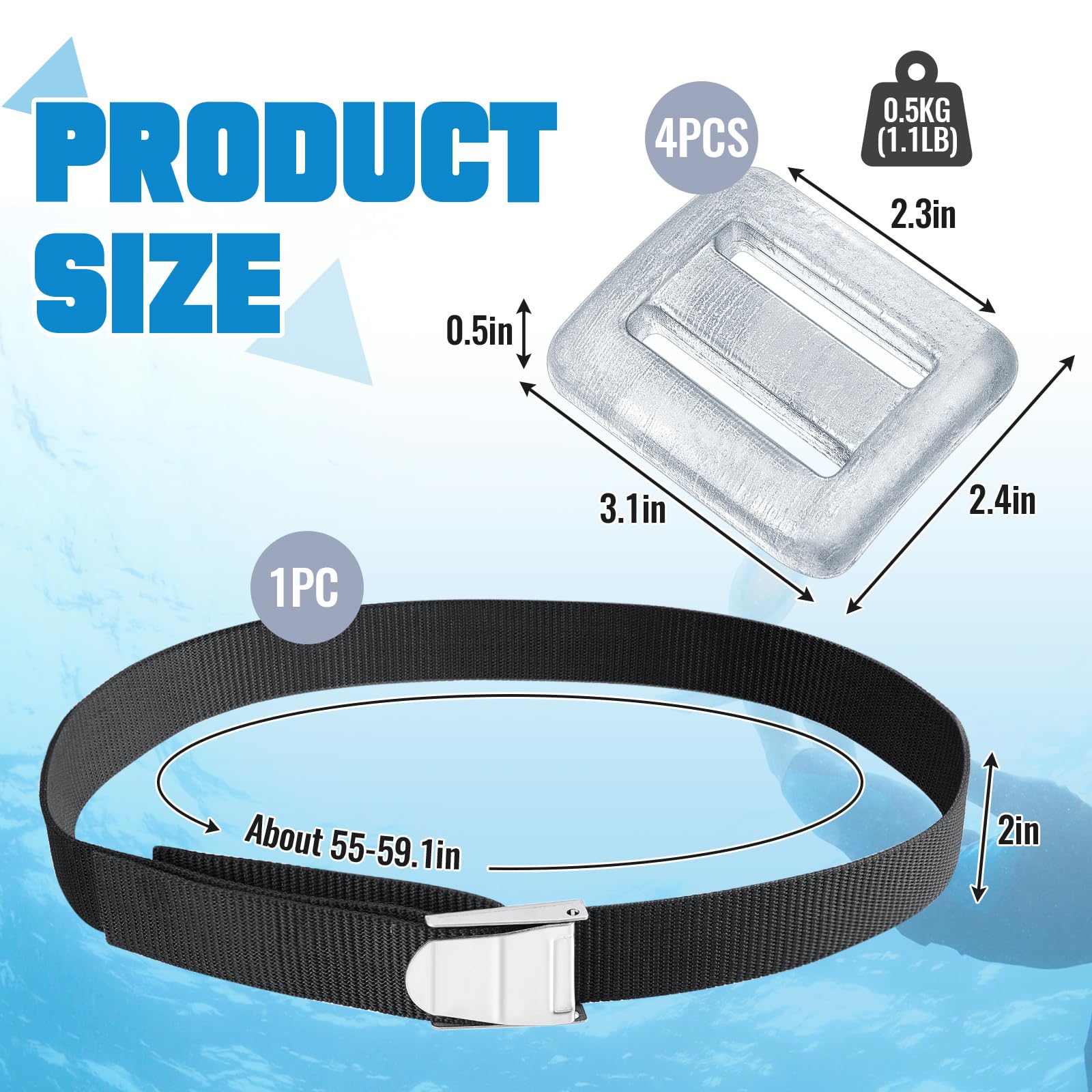 Tellegloww 4 Pcs Dive Weights for Scuba with 1 Pcs Scuba Diving Weight Belt Set Scuba Weights Nylon Long Scuba Weight Belt with Metal Quick Release Buckle for Summer Free Diving Spearfishing (1.1 lb)