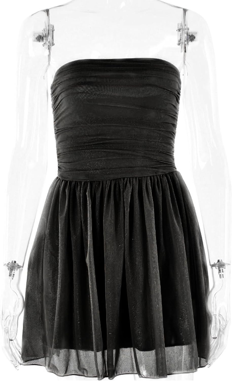 AIBEARTY Women's Sexy Glitter Off Shoulder Mini Dress Shiny Strapless Pleated A Line Dress for Party Club - Image 5