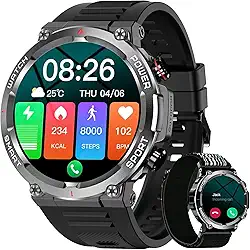 Smartwatch Militar Masculino,Relógio Inteligente com Chamadas,Tela HD de 1.39",2 Alças,100+ Modos Esportivos,Resistente à Água e Compatível com iOS e Android