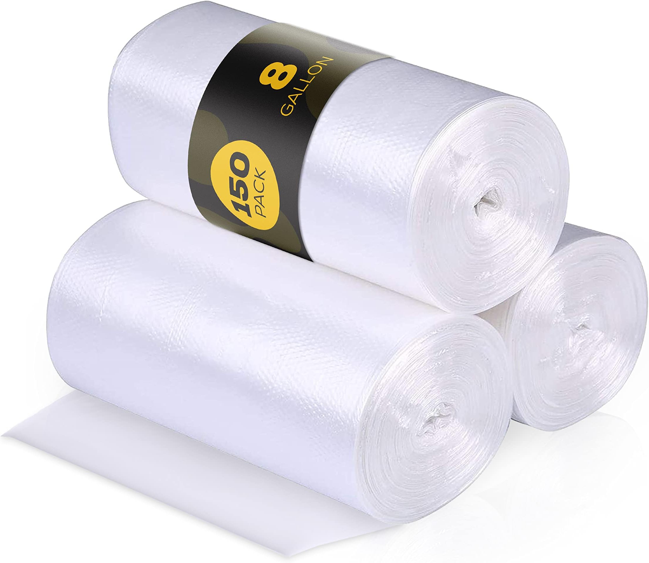 8 Gallon Trash Bags – 150 Small To Medium Garbage Bags | 24" x 24" Clear Waste Basket Trash Bags | Commercial Bulk Plastic Bathroom Trash Can Liners | Office Shredder Bags