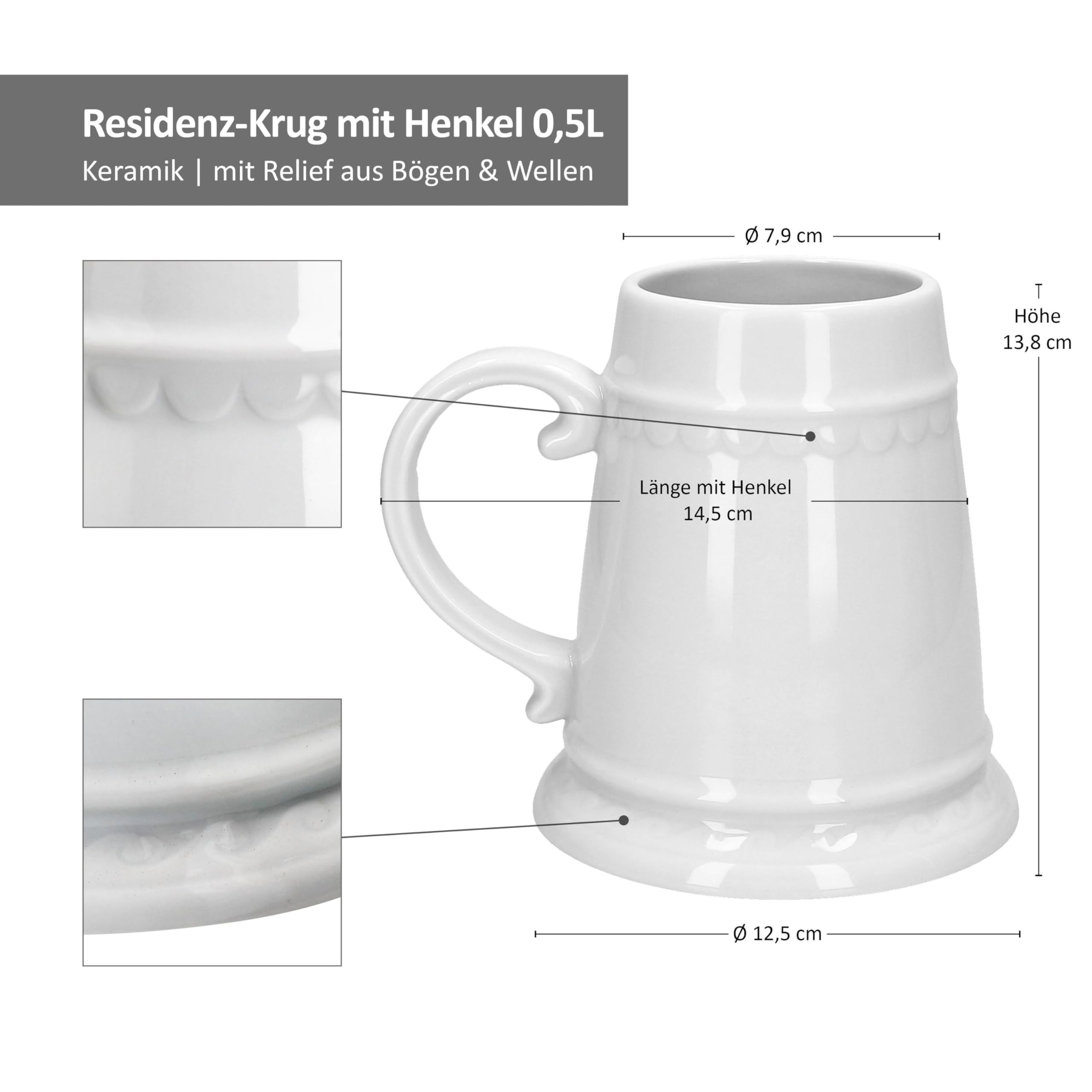 MamboCat Lot de 6 chopes Residence avec anse I 0,5 l I Chope à bière conique blanche en céramique avec relief pour 6 personnes I Chope à bière bombée brillante I Barbecue Party Club