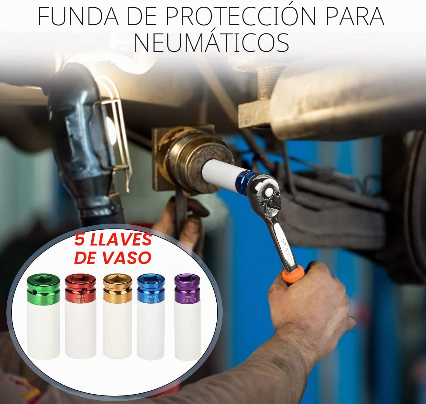 Juego de 5 llaves de impacto con insertos protectores, juego de tuercas para ruedas 15, 17, 19, 21, 22 mm, inserto de 1/2 pulgada para llave de torque e impacto, herramienta para tuercas de