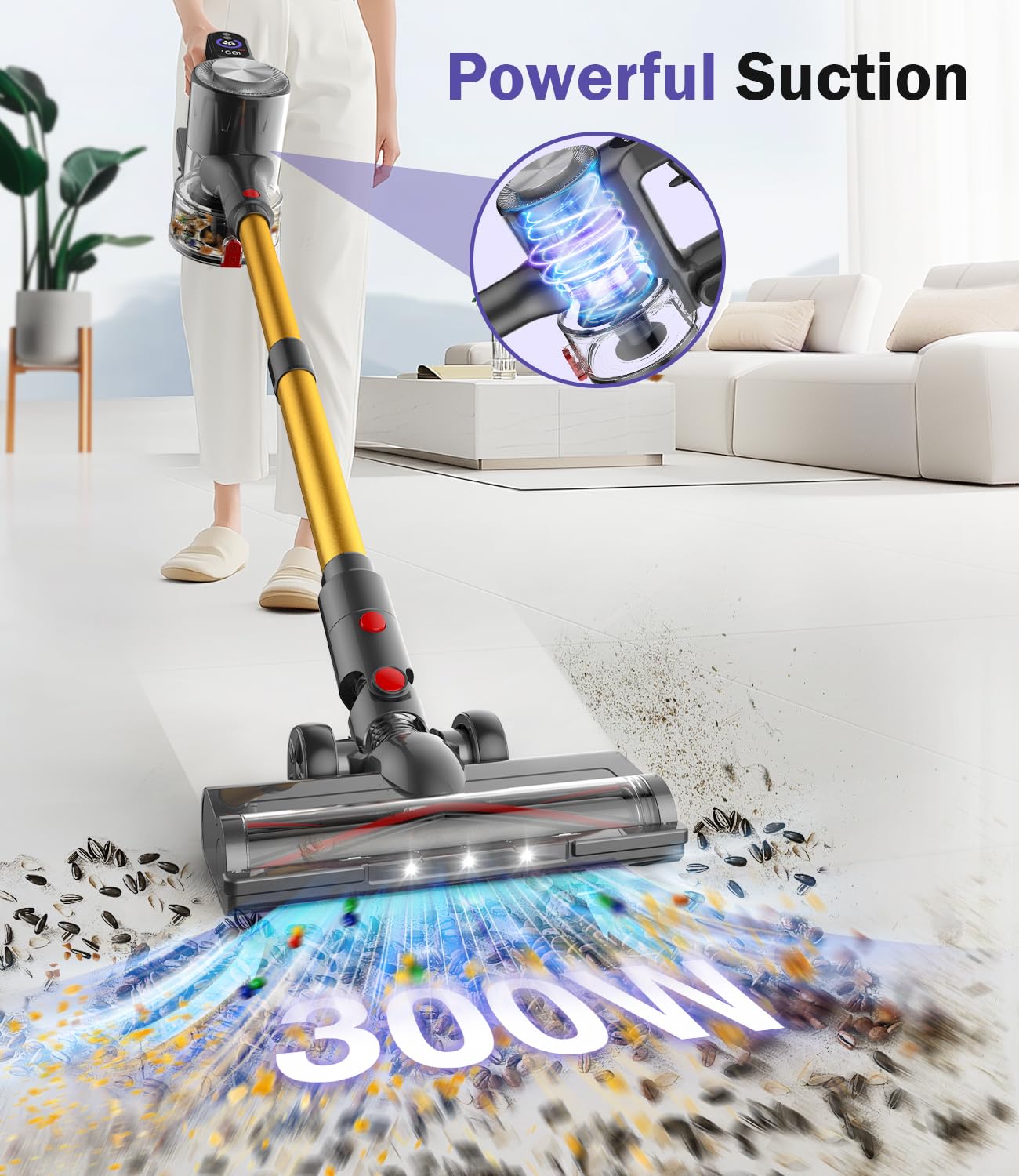 Natrogix Cordless Vacuum Cleaner, 40Kpa Vacuum Cleaners for Home with LED Screen, 40Mins Stick Vacuum Cordless Rechargeable Dock, Handheld Vacuum Cleaner for Pet Hair, Carpet, Hardwood Floor, A40