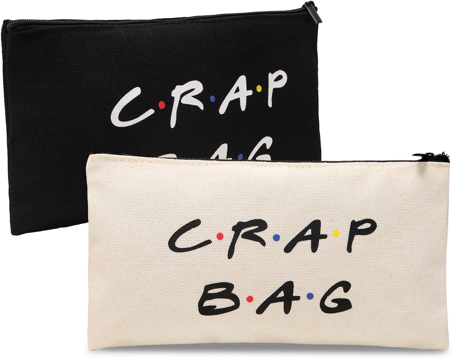 Friends Show Merchandise Makeup Cosmetic Bags, 2 Pack Canvas Bags White and Black Zipper Makeup Bags for Friends Fans Gift1