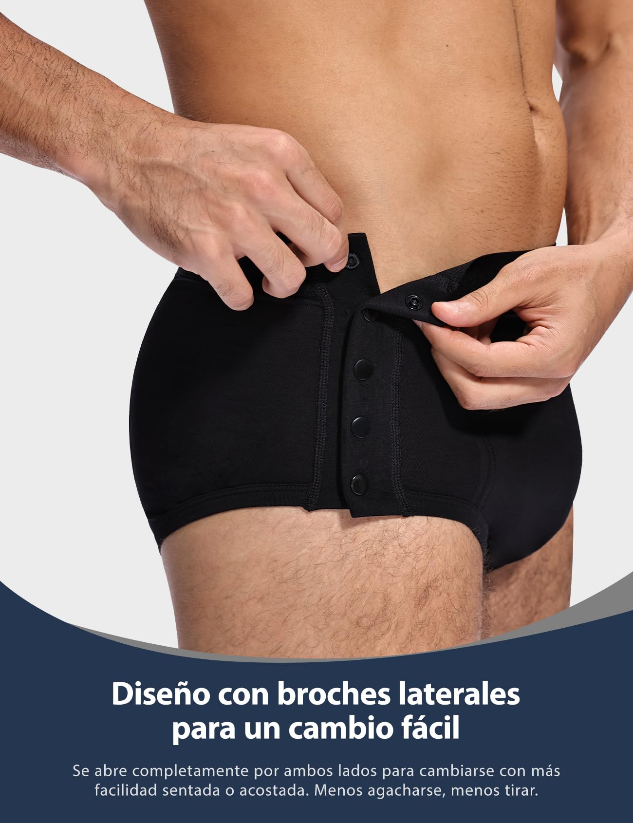 Carer Pack de 3 Slip Incontinencia Hombre 300ml Algodón Botones Laterales | Incontinencia Moderada a Grave Protección Día y Noche Diseño Desmontable Lavable y Reutilizable Color Negro Talla S