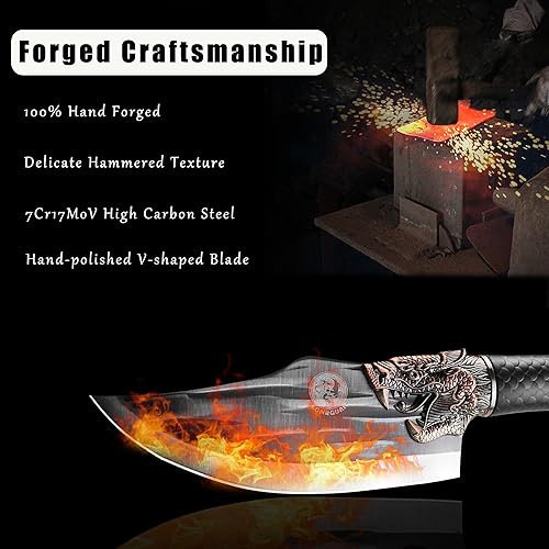 Miniatura 8 de LONGQUAN Cuchillo de carnicero de chef de cocina, cuchillo multiusos, cuchillo vikingo afilado de 6.4 pulgadas, cuchillo de deshuesado hecho a mano,