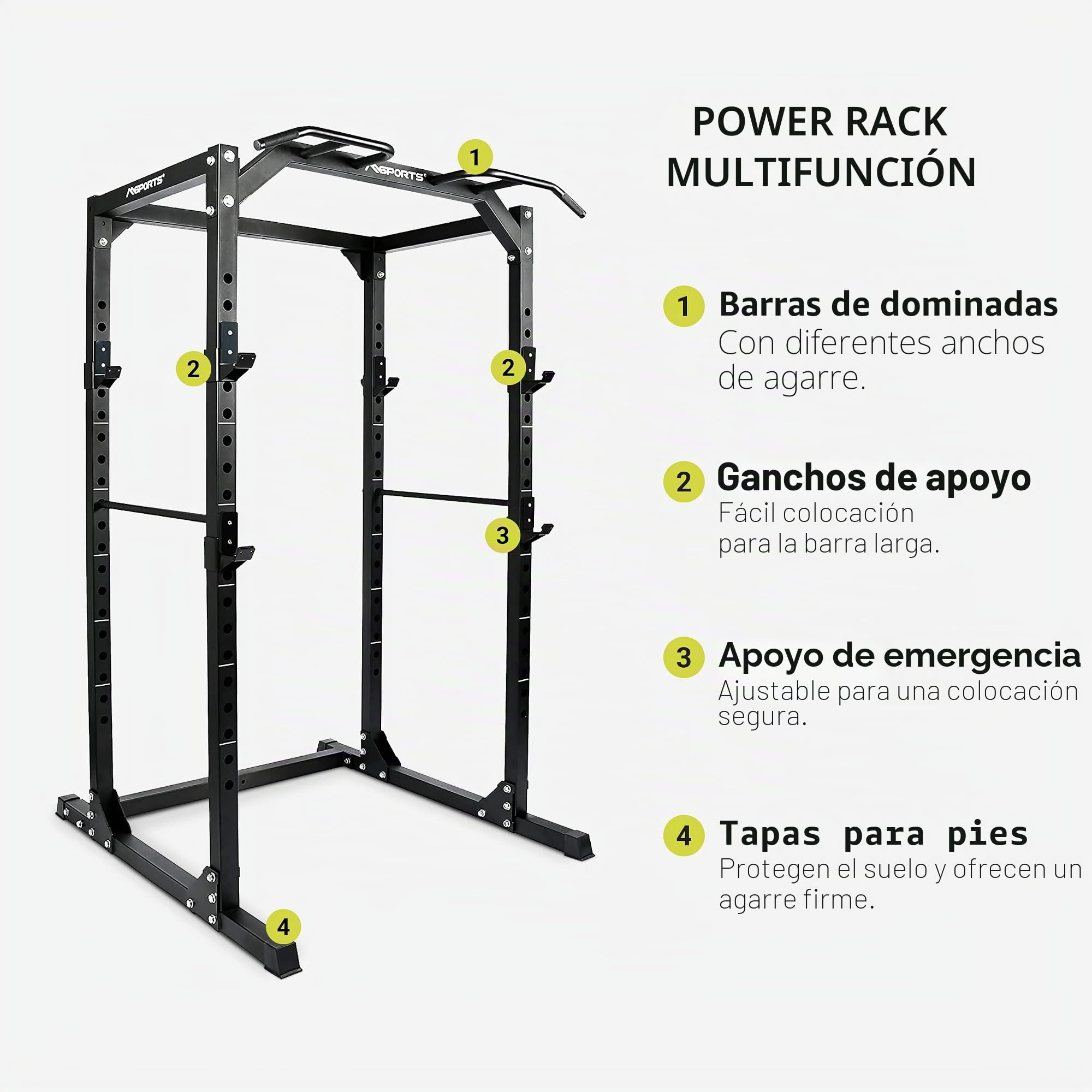 MSPORTS Power Rack Premium Cage H/B/T – 215 x 120 x 140 cm – Estación de fuerza hasta 200 kg Pesas Jaula Squat Fitness Station