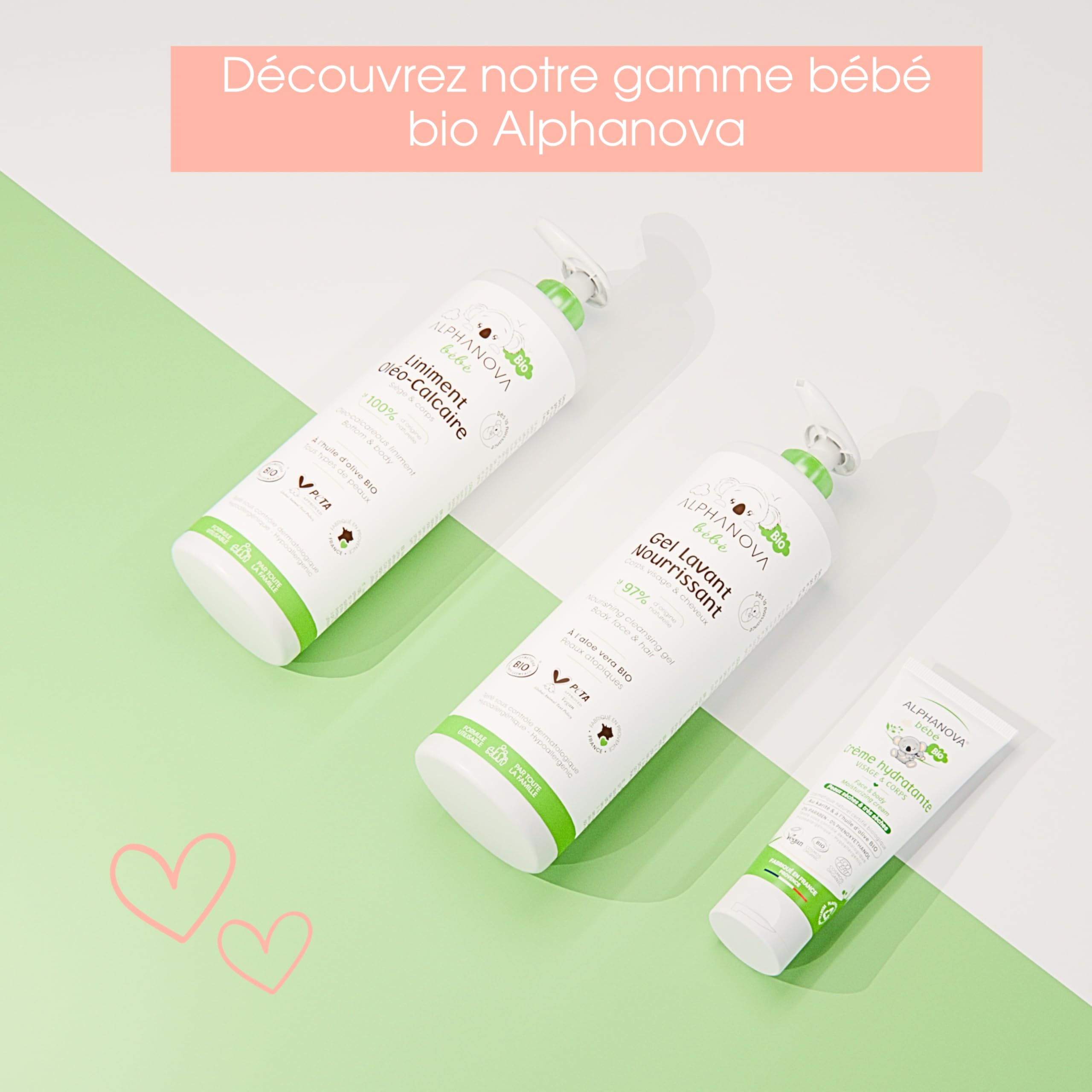 ALPHANOVA Bébé Gel de lavado natural y orgánico* – Cuerpo, cara y cabello – Especial para pieles sensibles, reactivas o secas – Certificado orgánico – Sin perfume – 400 ml