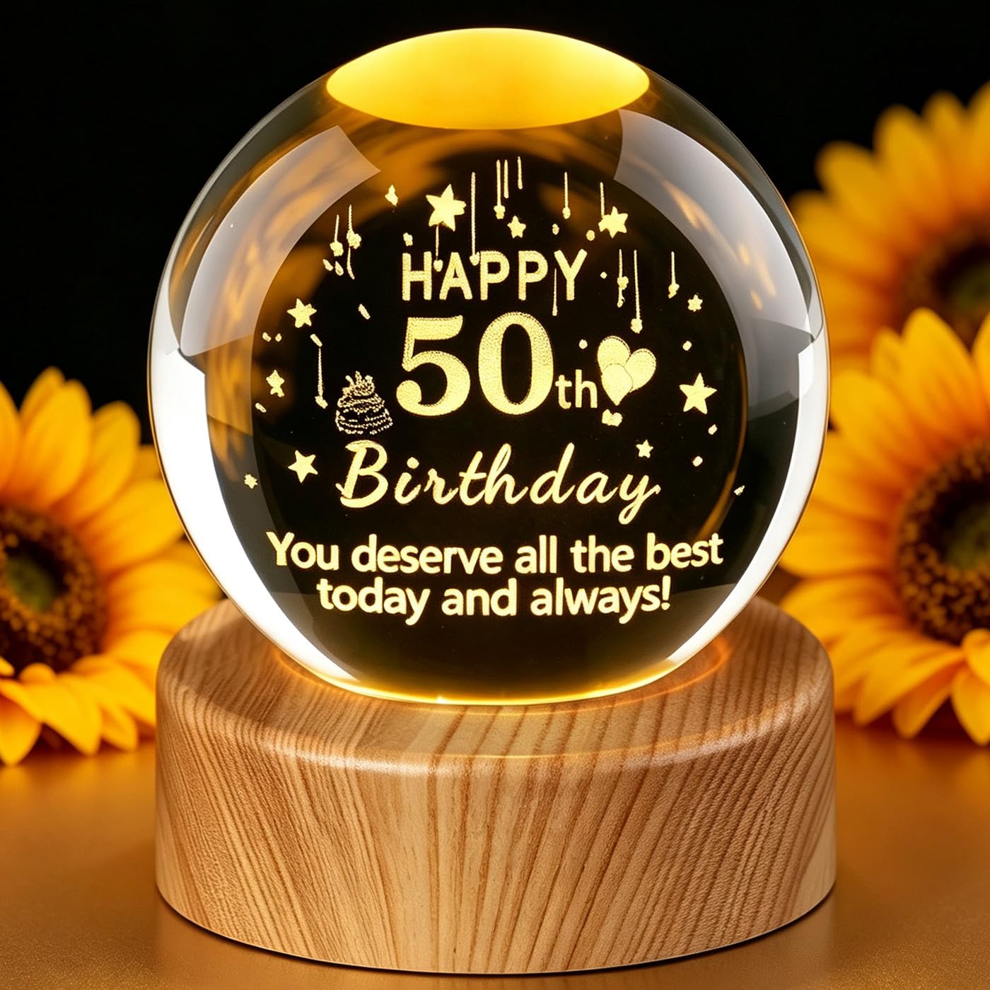 50th Birthday Gifts 3D Crystal Ball 50th Birthday Presents for Her Him