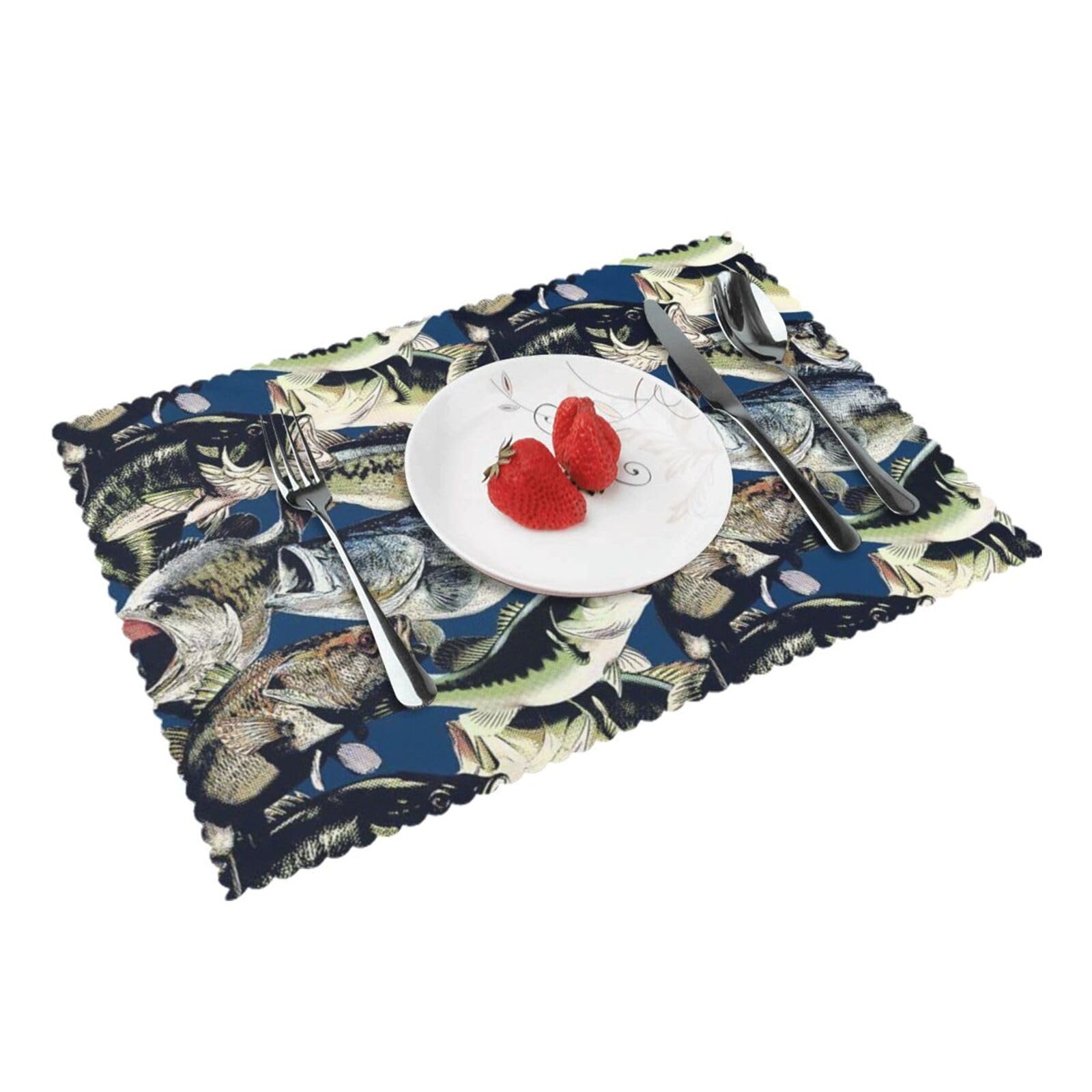 Bnvsadc Fish Pattern 4 Pcs Heat Resistant Placemat 45X30 Cm, Printed Non-Slip Place Mats For Kitchen Dining Table Indoor Outdoor