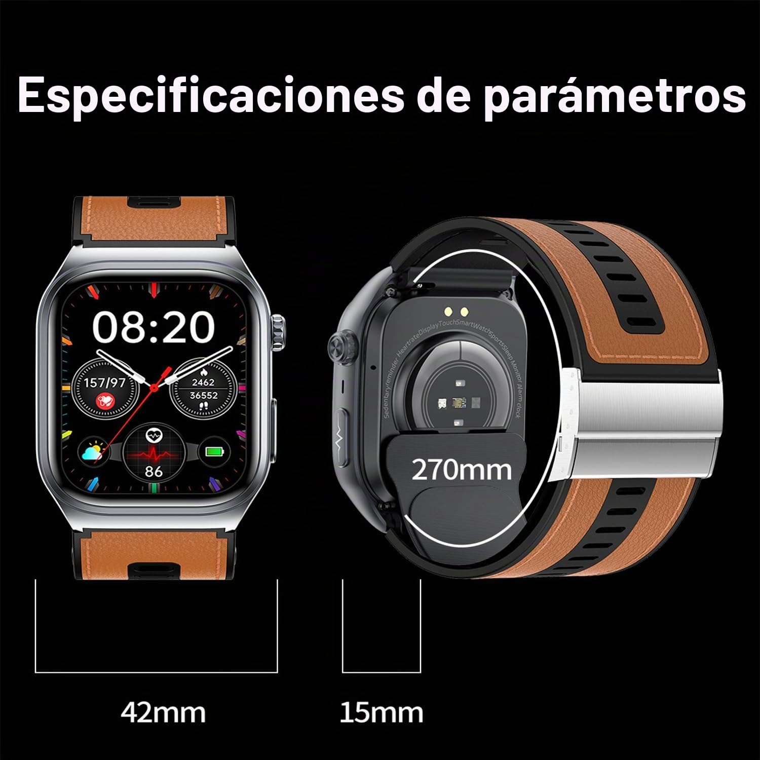 Reloj Inteligente con Presión Arterial Habilitado para Bomba, Pantalla AMOLED HD de 2.06" Smartwatch, Información ECG, Múltiple Modos de Movimiento AI, Batería 530mAh (Negro1)