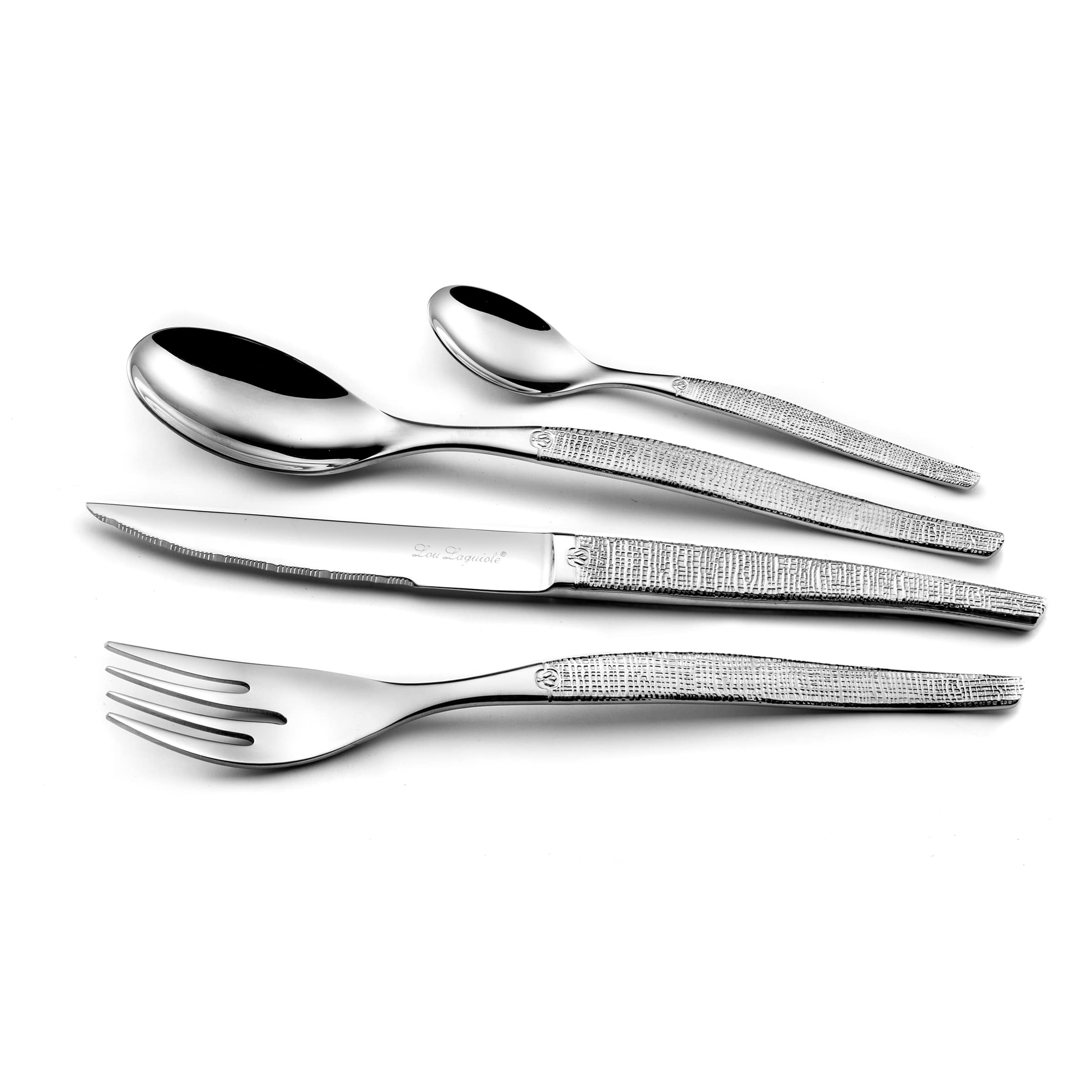 Lou Laguiole Jet Textil Cubiertos 50 piezas cuchillos para carne