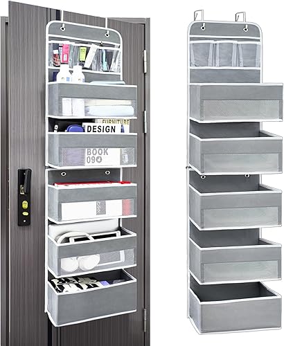 Miniatura 11 de Organizador sobre la puerta con 4 bolsillos laterales de malla, capacidad de peso de 44 libras para colgar detrás de la puerta, almacenamiento