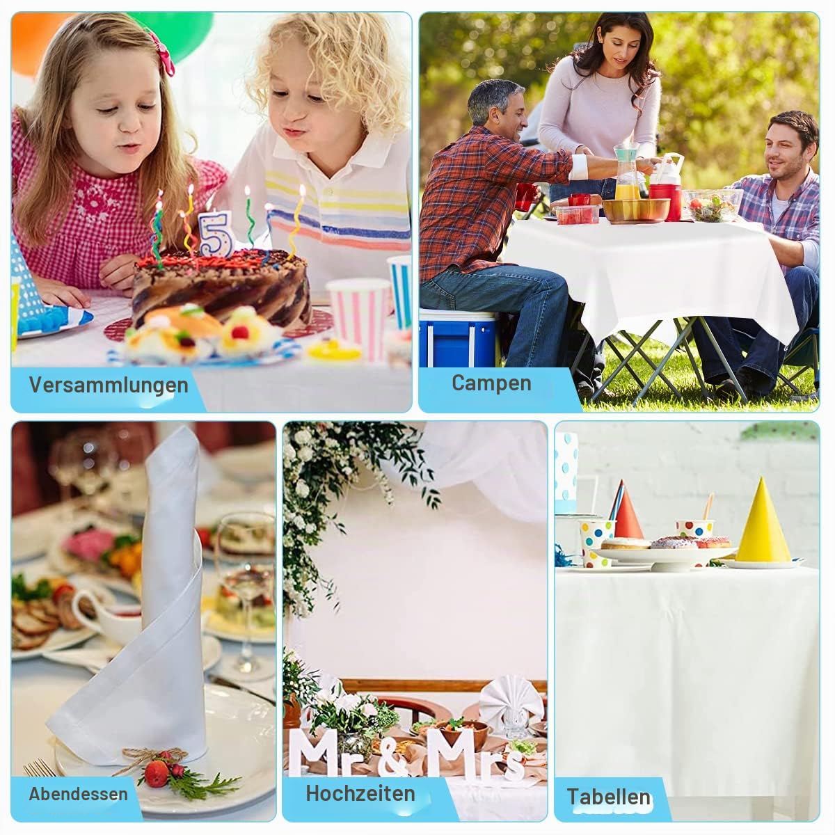 20 Stück Tischdecke Weiß,Einweg Tischdecke für Hochzeit 150cm x 240cm,Wasserdicht Geburtstag Tischdecken, Rechteckig Tischtuch Geeignet für Hochzeit, Party, Kindergeburtstag