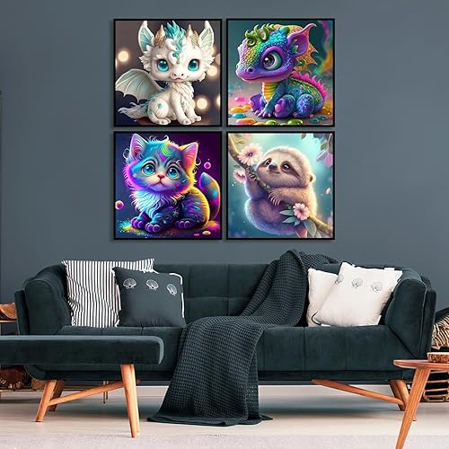 Miniatura 6 de Fuinkqe Paquete de 4 kits de pintura de diamantes de animales 5D para adultos, arte de diamantes de cristal para adultos principiantes, taladro