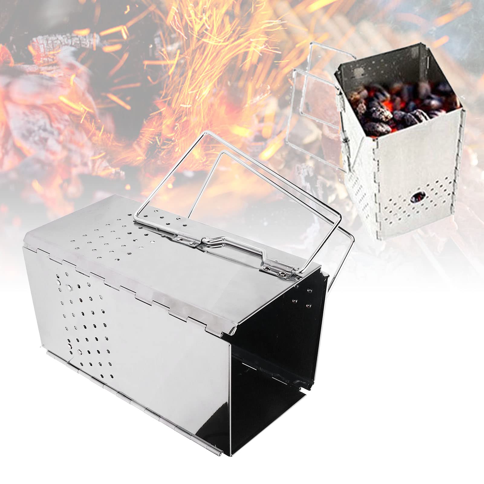 Anzündkamin, Rapidfire Starter - Groß (29cm Höhe) BBQ-Holzkohlegrill, Camping-Barbecue-Grill Grillanzünder, Edelstahl-Klapp-BBQ-Grill, Camping-BBQ-Grill für den Außenbereich Geschenk zum Valentinstag
