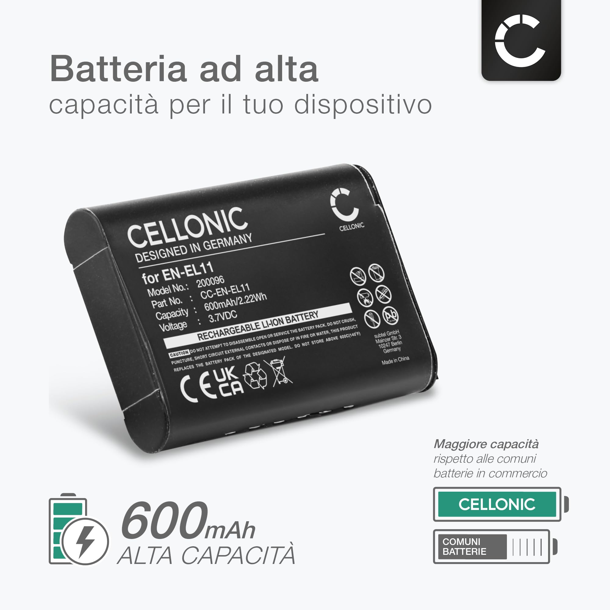 mtb more energy Kit di Caricabatterie per Fotocamere, Batteria Ricaricabile 7.4V DC, Compatibile con Nikon EN-EL11, Olympus, Pentax, Ricoh, Sanyo Xacti