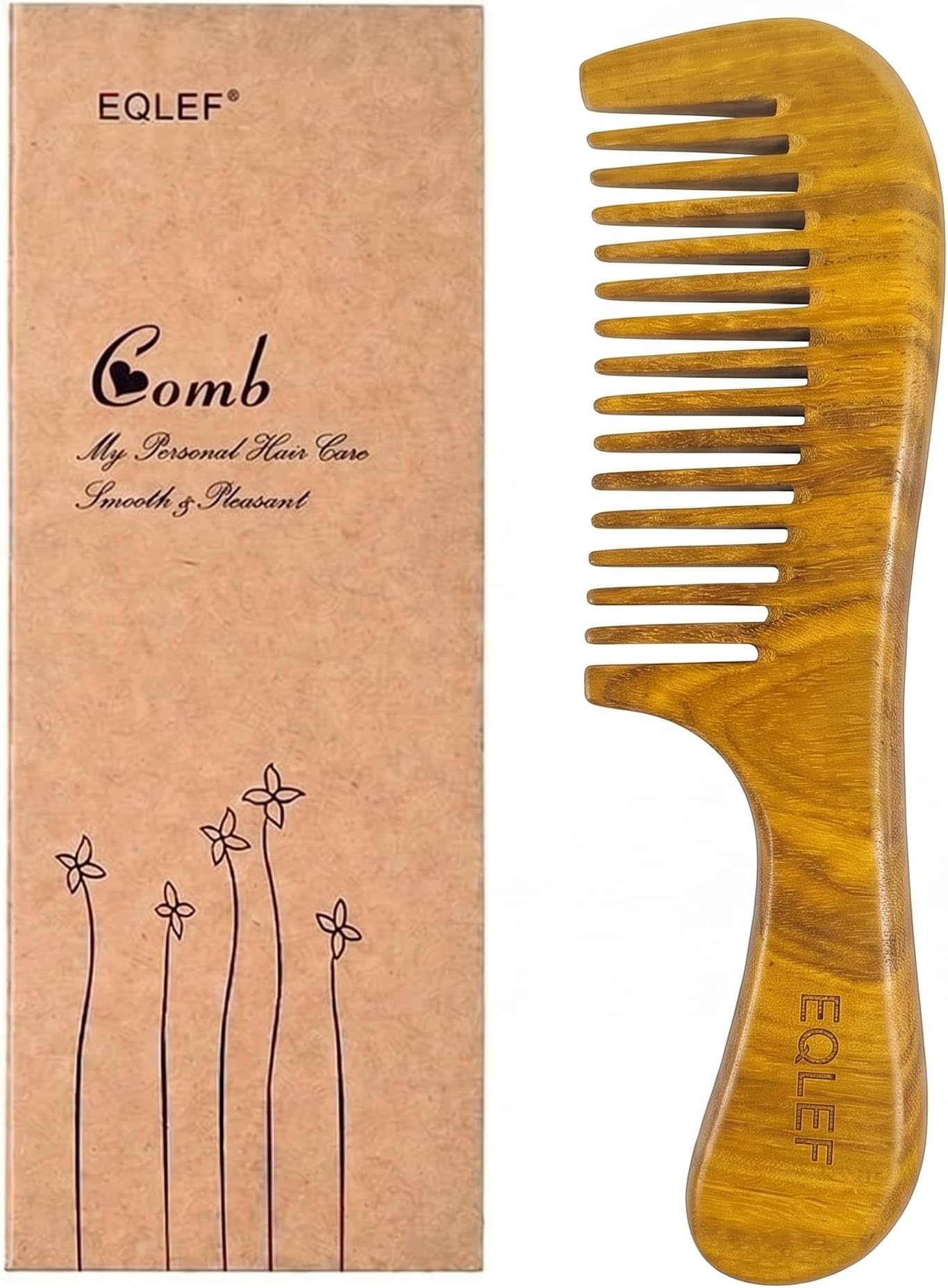 EQLEF Green sandalwood wide-tooth Natural comb, Large sandal wood comb anti static comb