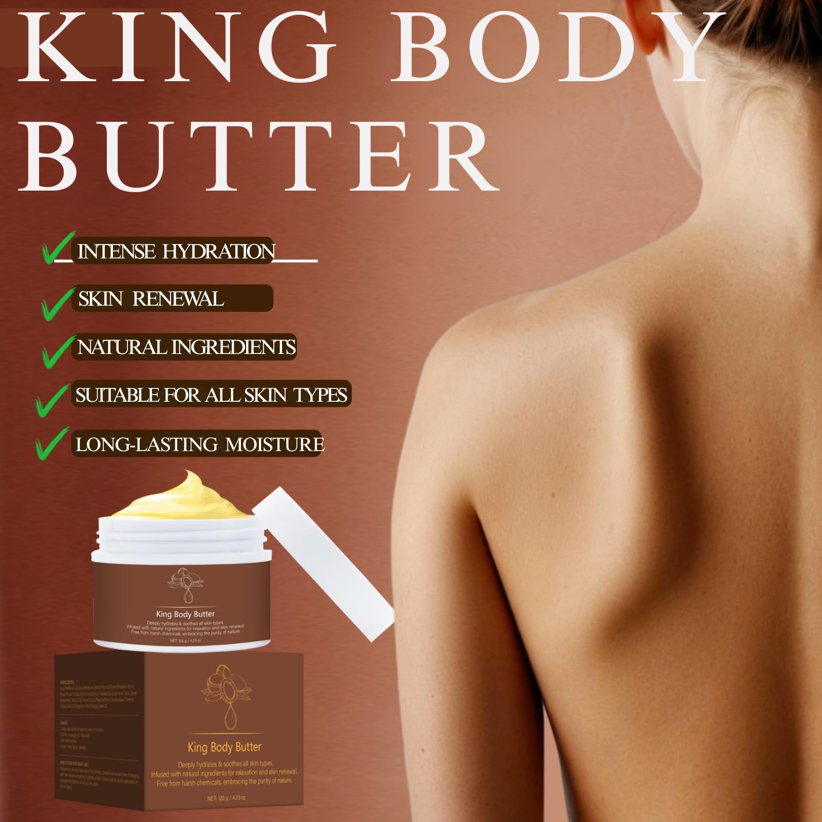 Body Butter For Men,Shea Butter Bo/dy Butter for Men and Women,K-ings Sk-in Body Butters For M/en,Infused with Organic Shea & Mango Butters,Intense Hydration for Dry,Rough Skin - Image 3