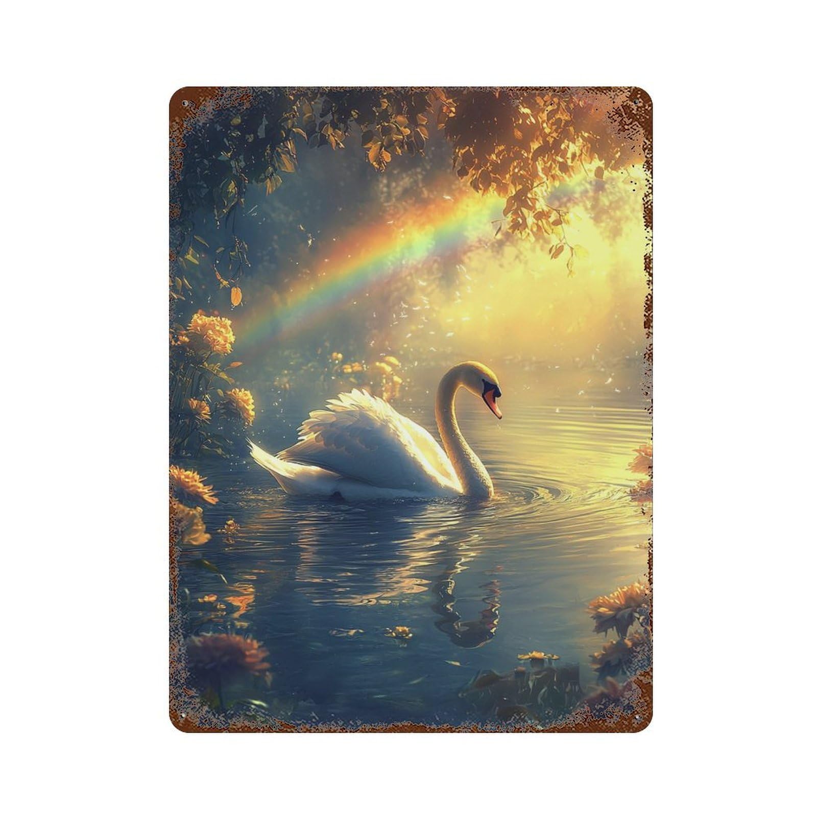 Swan Lake Serenity Retro Metal Sign 15.7"x11.8", for Patio, Garden Room And Bar Decor, Vintage Wall Decor