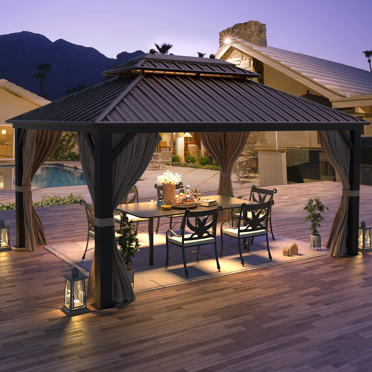 YOLENY 10' X 13' Hardtop Gazebo Galvanized Steel Outdoor Patio Gazebo