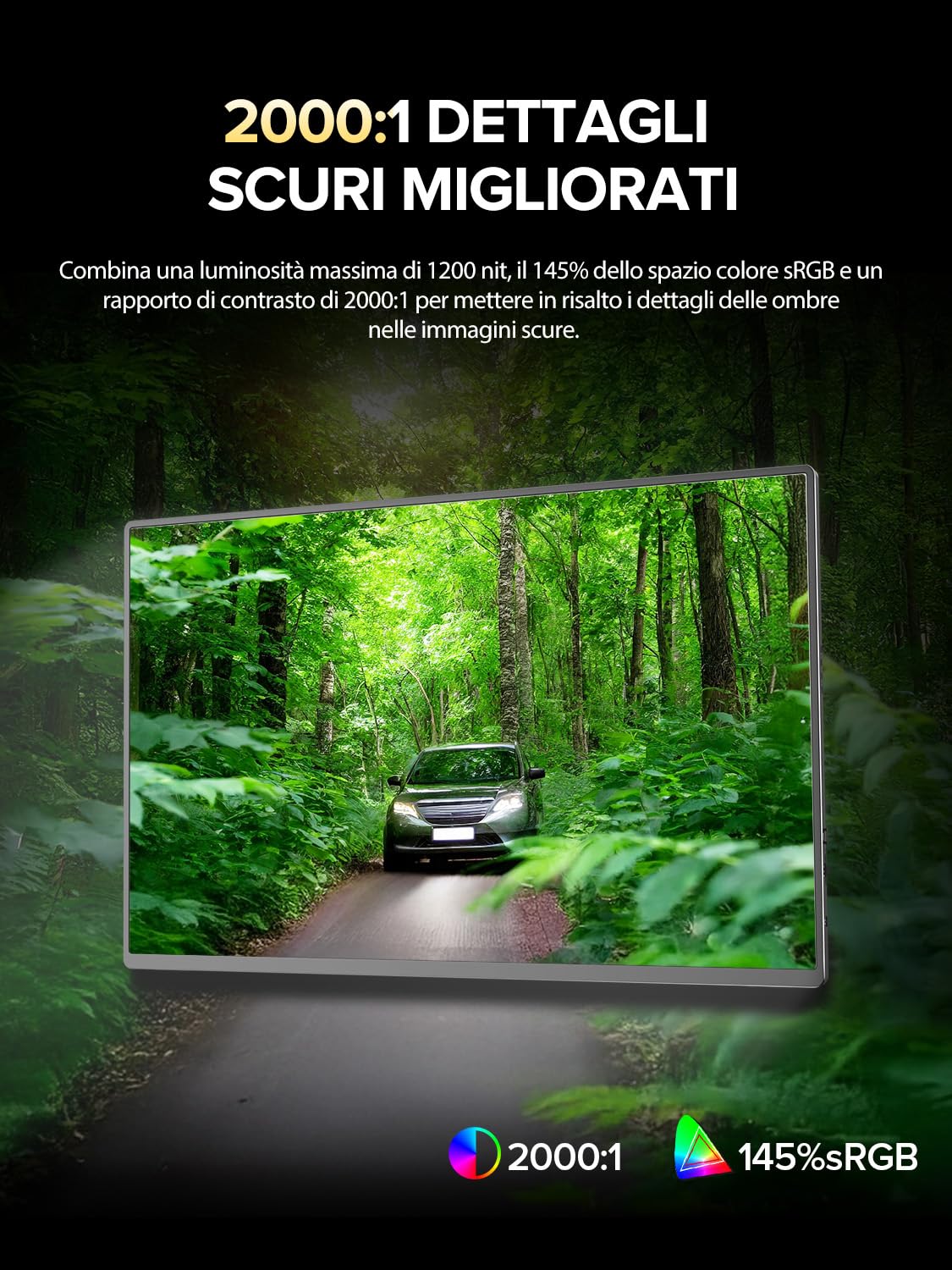 UPERFECT Monitor Portatile 4K 16", 1200 Nits Monitor da Esterno HDR 1000, Contrasto 2000:1, 100% sRGB, Visibile al Sole, USB-C HDMI, Compatibile VESA, Schermo Esterno per Laptop, Console di Gioco