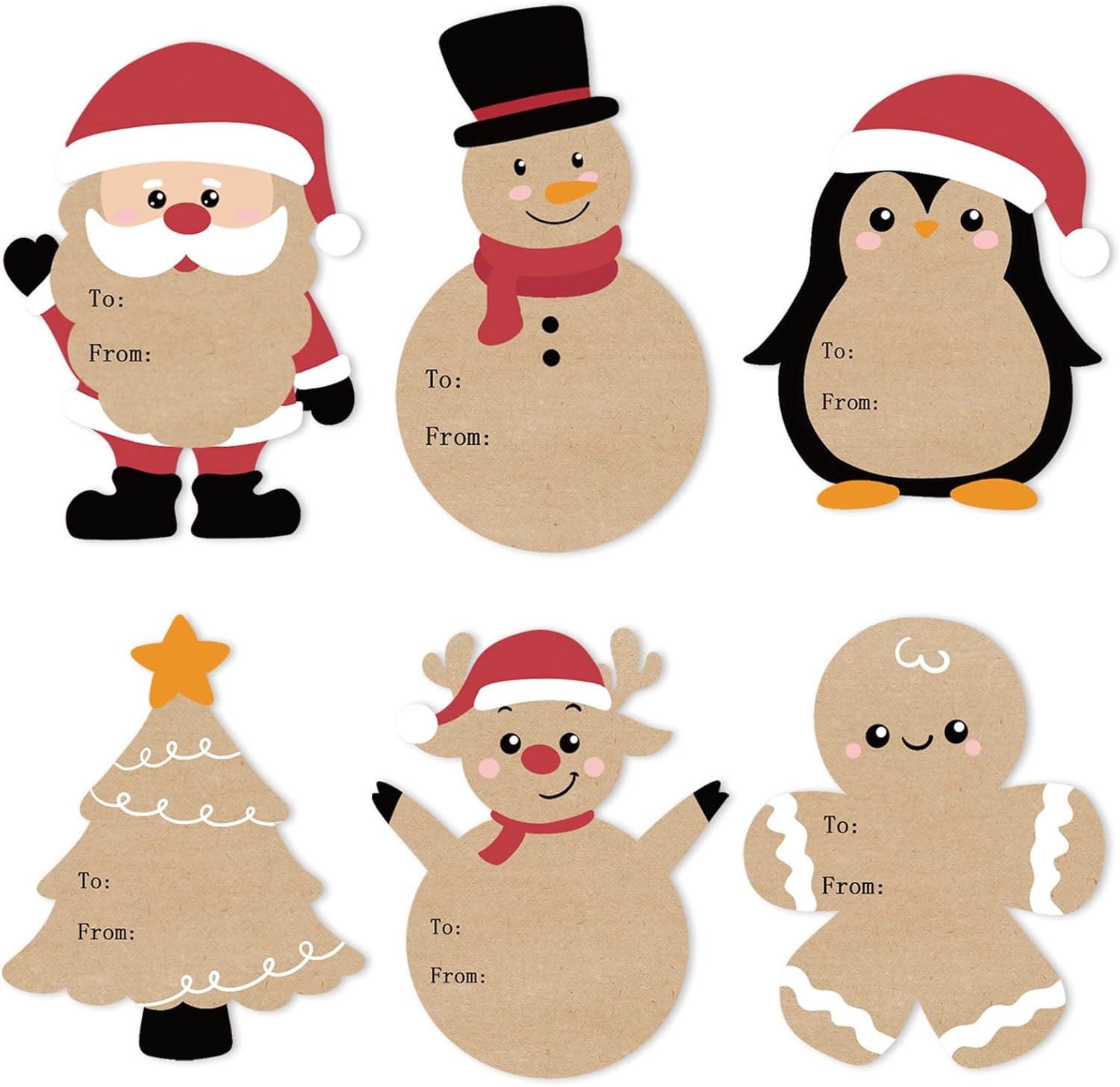 Christmas Gift Tags Stickers, 96Pcs Christmas Gift Labels Xmas Gifts Name Tags for Wrap Presents Boxes Decoration, 2 x 3 Inch, Self-Adhesive Natural Kraft Paper Stickers Santa Claus Snowman Sticker