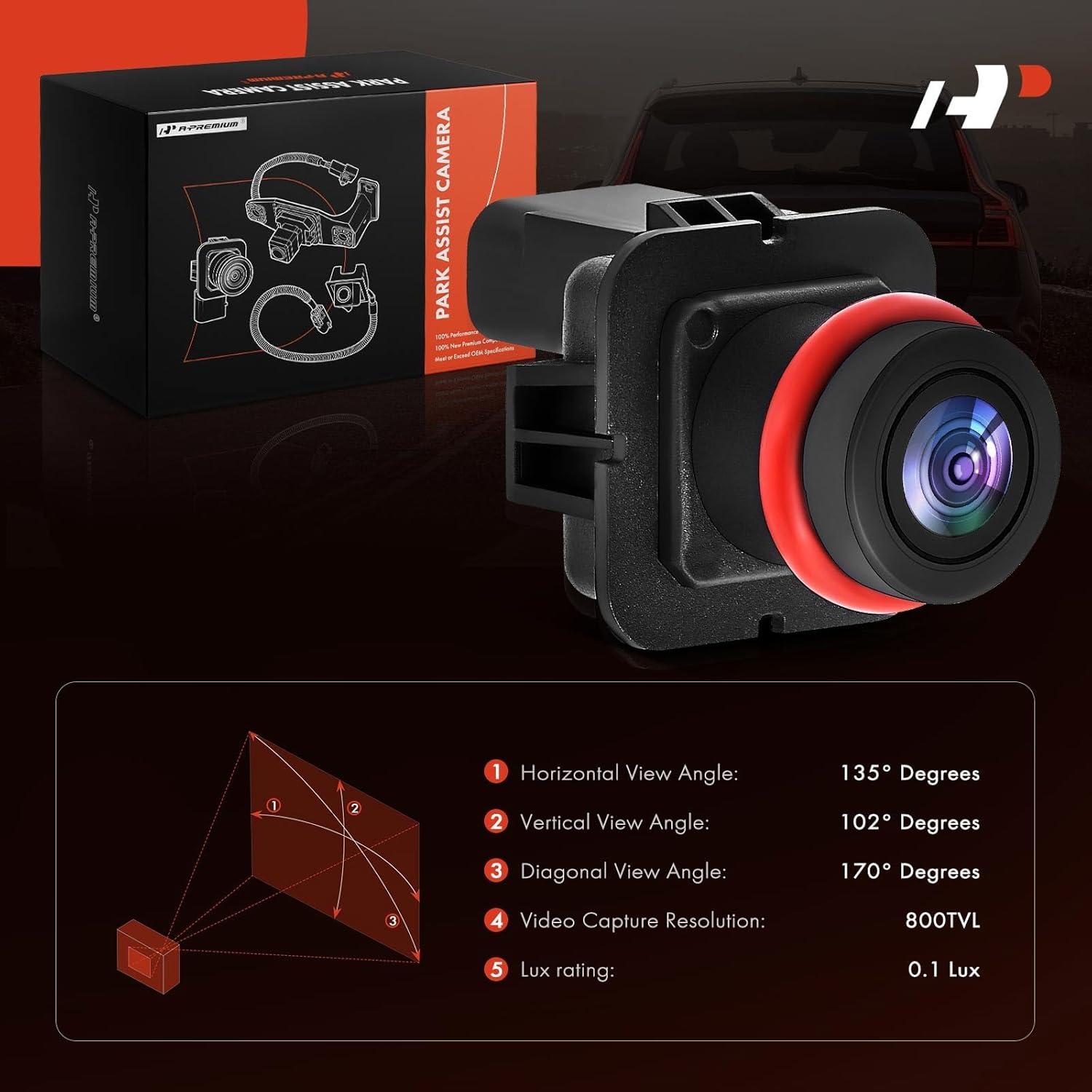 A-Premium Park Assist Camera Rear View Backup Reverse Camera Compatible with Select Ford Models - 2011 2012 2013 Transit Connect - Replace# BT1Z19G490A