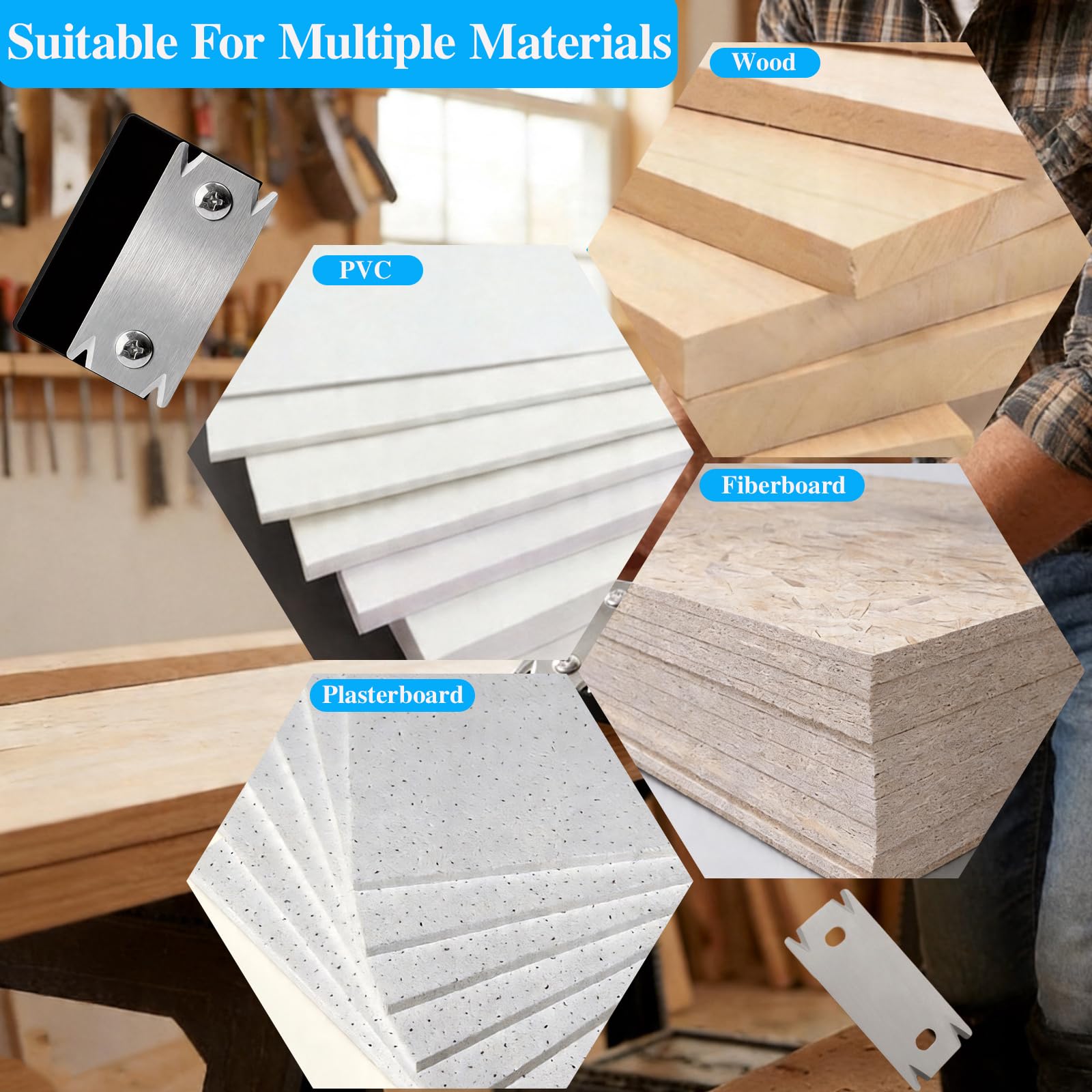 Recortadora de Bordes para Carpintería, Cortador Manual con 1 Cuchilla de Repuesto, Cepilladora Mano Antideslizante para Madera PVC ABS, Uso en Taller y Bricolaje