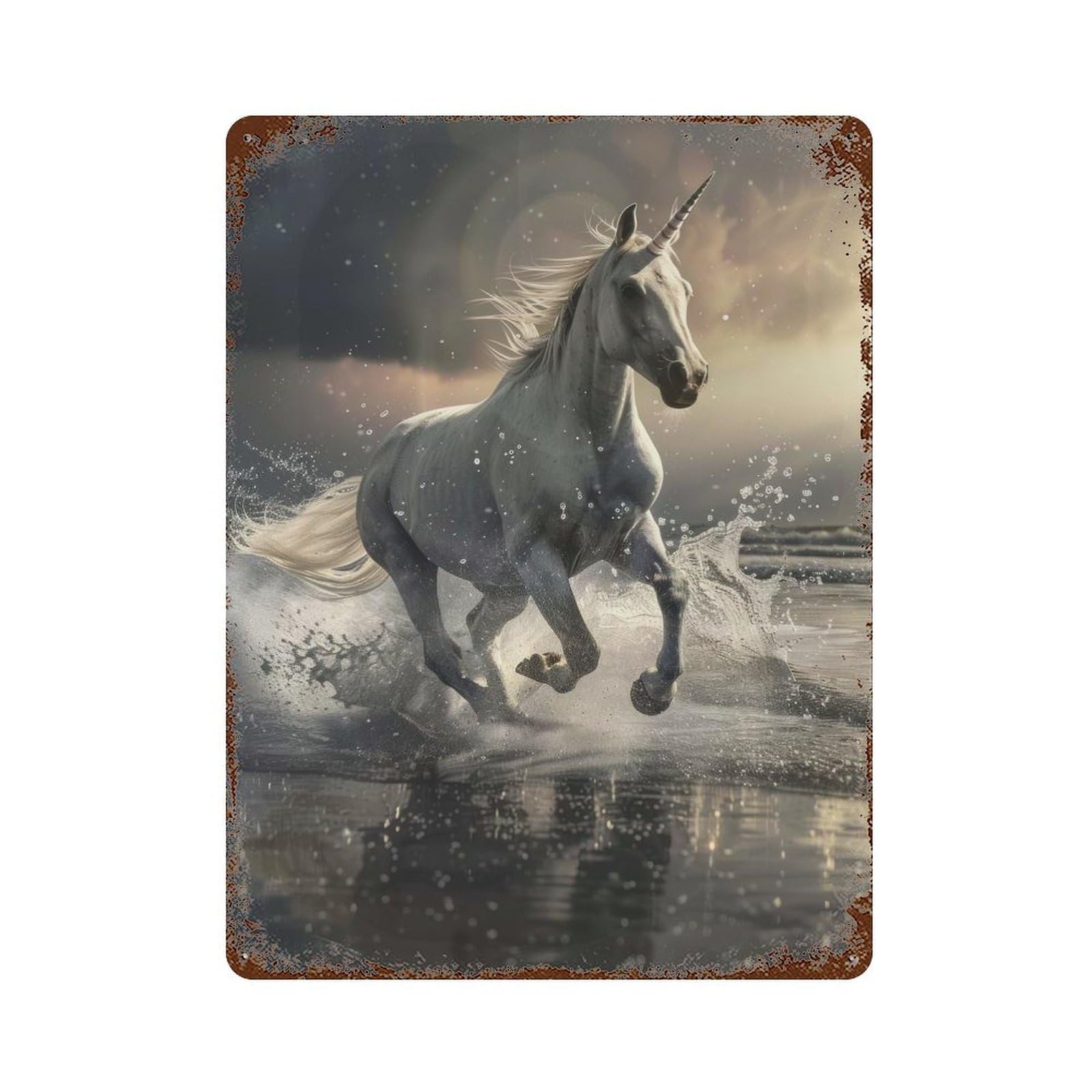 Rust Effect Majestic Unicorn Gallop Decorative Tin Sign 15.7"x11.8", Rustic Home Decor for Cafe, Home Bar And Lounge Decor
