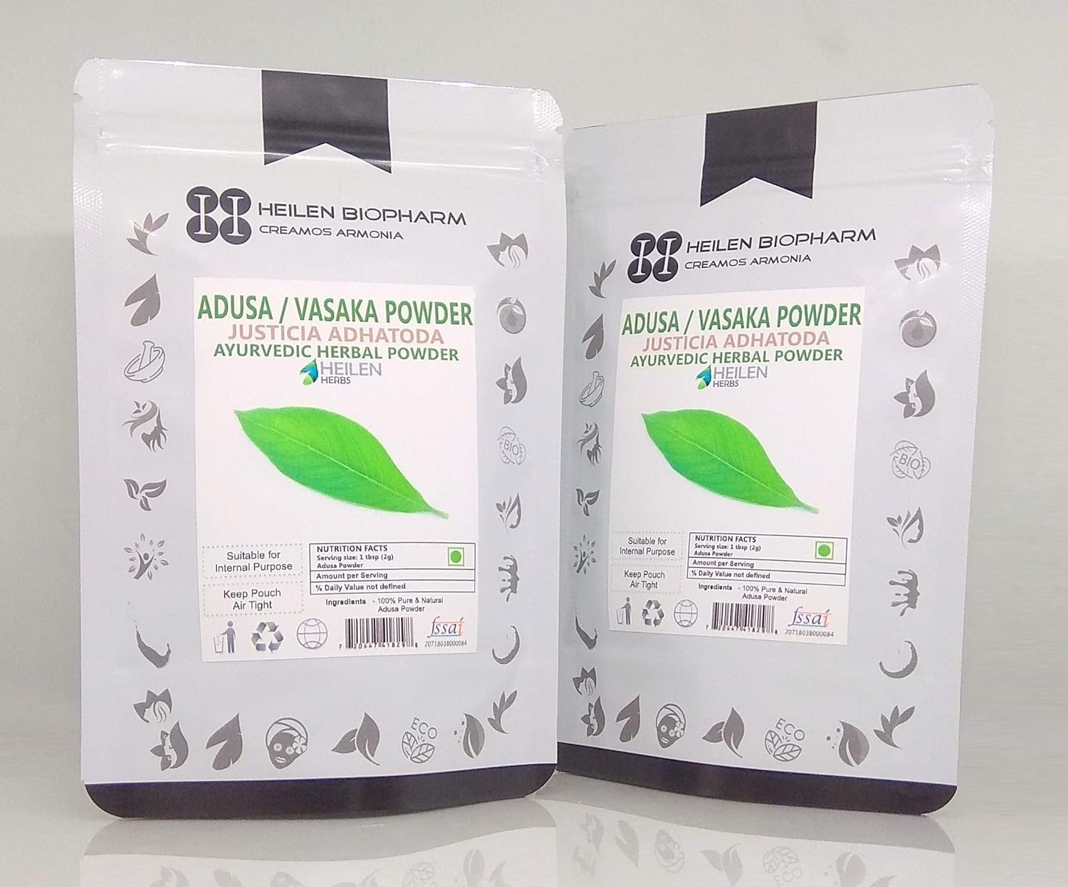 QURA Adhatoda Vasica naturel (200 g) | Adusa | Vasaka Aadathodai | Poudre de feuilles d'Adalodakam (100 g x 2 pièces) | Certifié ISO | Certifié FSSAI.
