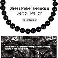 Vista 22 de Black Beaded Bracelets for Men Boys: 6mm Obsidian Onyx Lava Beads Mens Bracelet Set Mens Jewelry - Cool Anniversary Valentines Fathers Birthday
