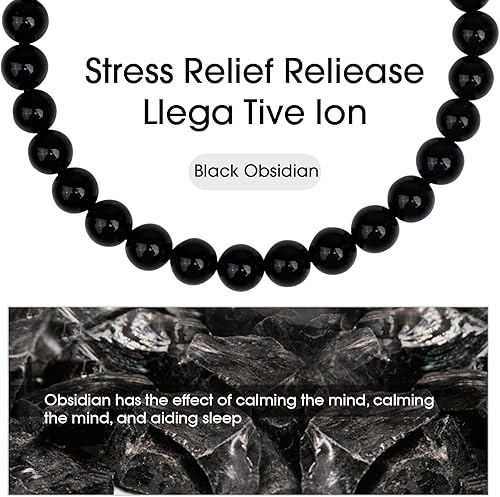 Miniatura 22 de Black Beaded Bracelets for Men Boys: 6mm Obsidian Onyx Lava Beads Mens Bracelet Set Mens Jewelry - Cool Anniversary Valentines Fathers Birthday