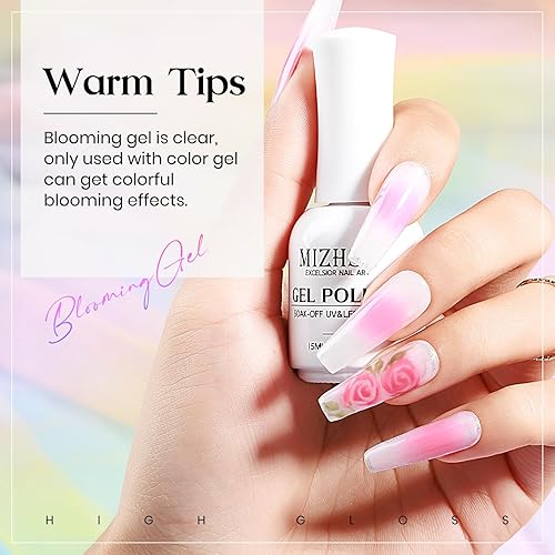 Miniatura 5 de MIZHSE Esmalte de gel Blooming de 0.5 fl oz (0.5 fl oz) de gel transparente para esparcir, pintura de acuarela, arte de uñas de mármol, UV/LED, Gel