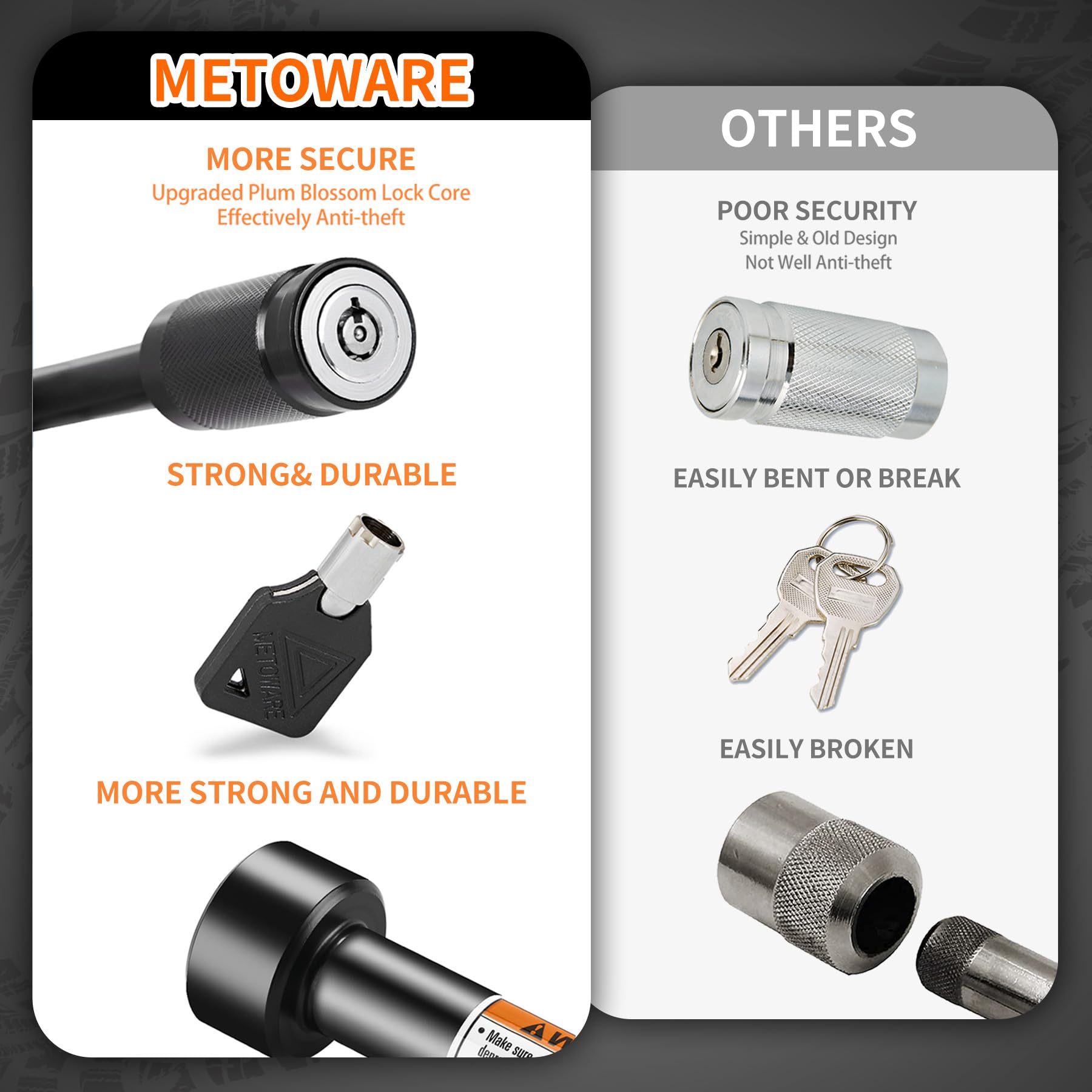 Trailer Hitch Lock Pin METOWARE - 5/8 Inch Diameter Receiver Lock With Adapter Hitch Receiver Lock Anti-theft