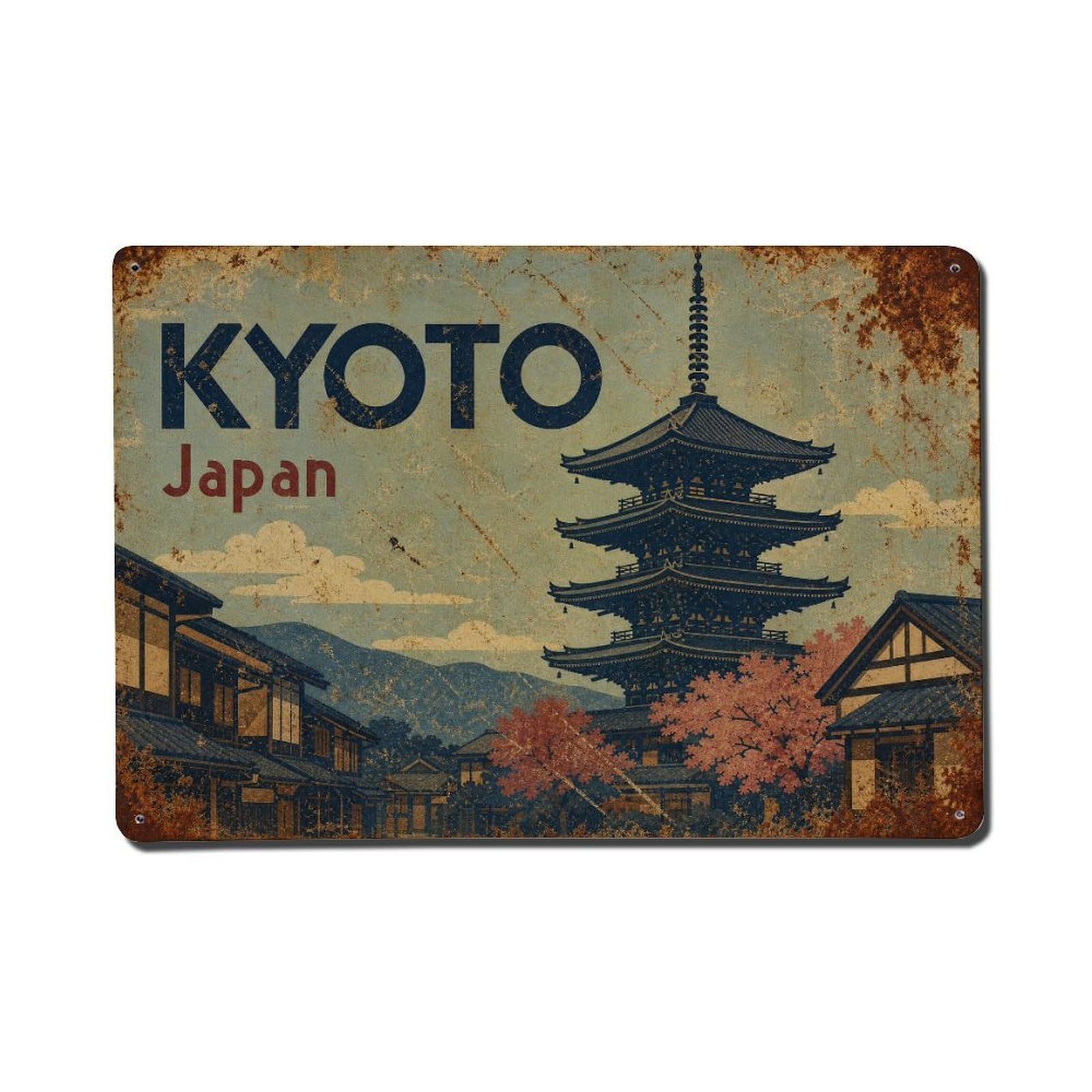 Gead 8X12inch Style Vintage Travel Kyoto Japan Pagoda Metal Tin Sign