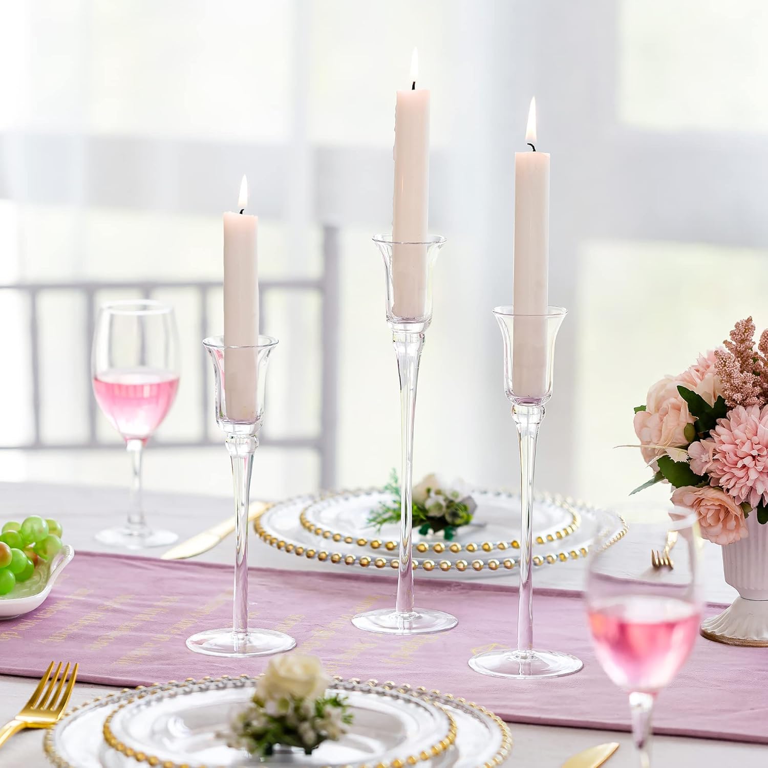 Romadedi Candlestick Holders Glass for Taper: Decorative Candle Sticks Candle Holder Set of 3, for Christmas Events Party Wedding Reception Table Centerpiece Decorations : Home & Kitchen