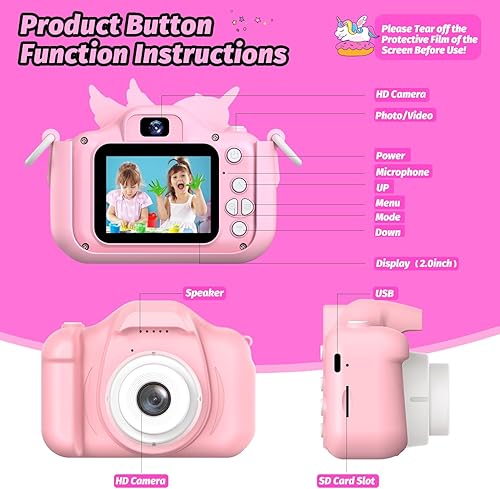 Miniatura 8 de Cámara Mejorada para Niños y Niñas, Cámara Digital para Selfie con Bonita Cubierta Protectora y Tarjeta SD de 32G, Regalos de Cumpleaños de Navidad,