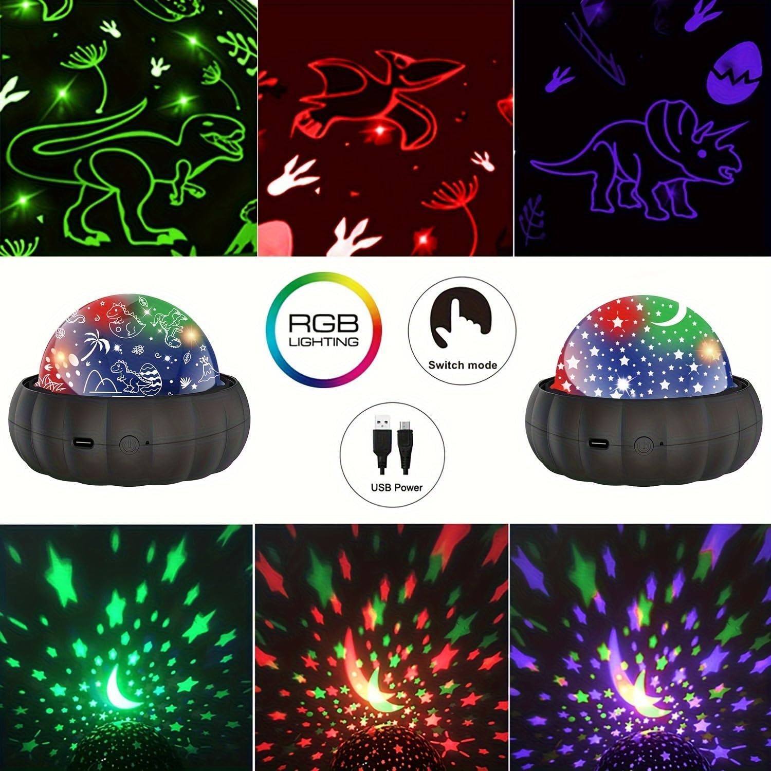 2in 1 Star Projector Night Light, Bedroom Indoor Light, Dinosaur and Moon and Stars Galaxy Projector 360° Rotation, Color Changing, Christmas Light, Gift for Best Friend (Pink)