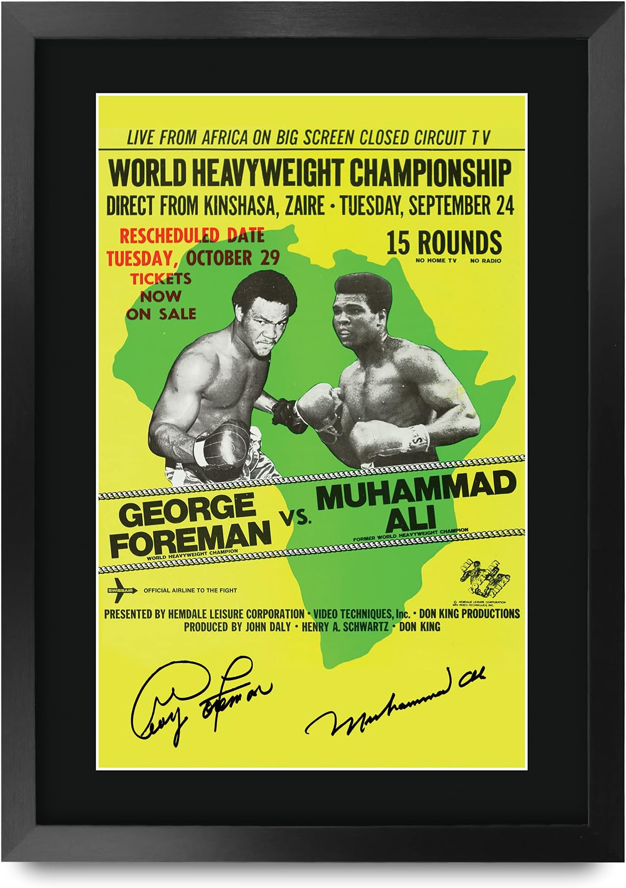 FR A3 George Foreman vs Muhammad Ali Rumble in the Jungle Gifts Printed Signed Autograph Poster for Boxer Memorabilia Fans - A3 Framed