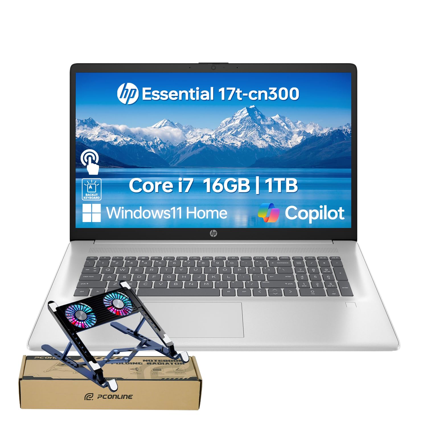 HP Essential 17 Laptop AI PC, 17.3" Touchscreen, Core i7-1355U (10 Cores, up to 5GHz Max Turbo), 16GB RAM, 1TB SSD, Backlit, FP Reader, Wi-Fi 6,